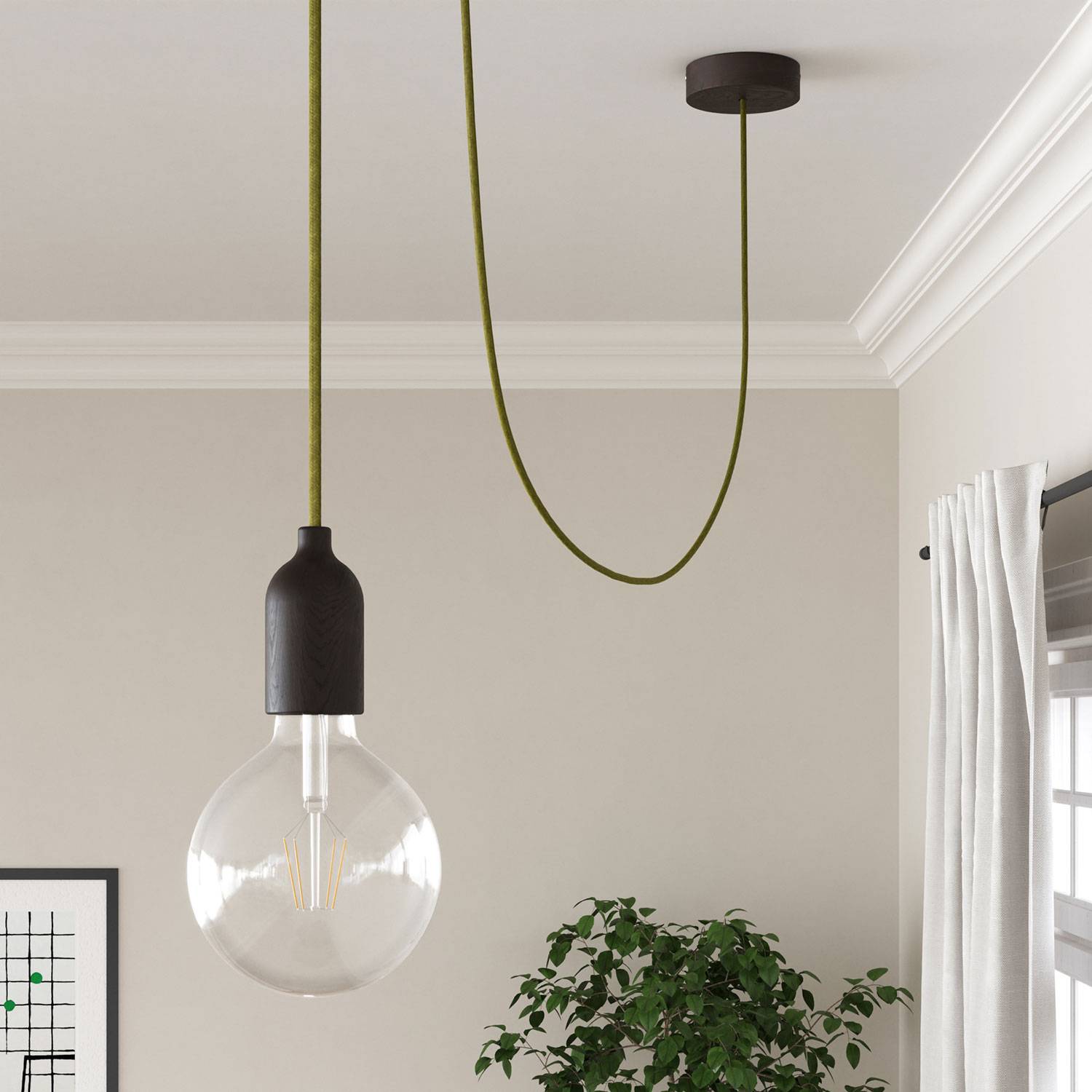 Cavo elettrico rivestito in juta Verde Fieno - L'Originale Creative Cables, per lampade fai-da-te originali - RN23