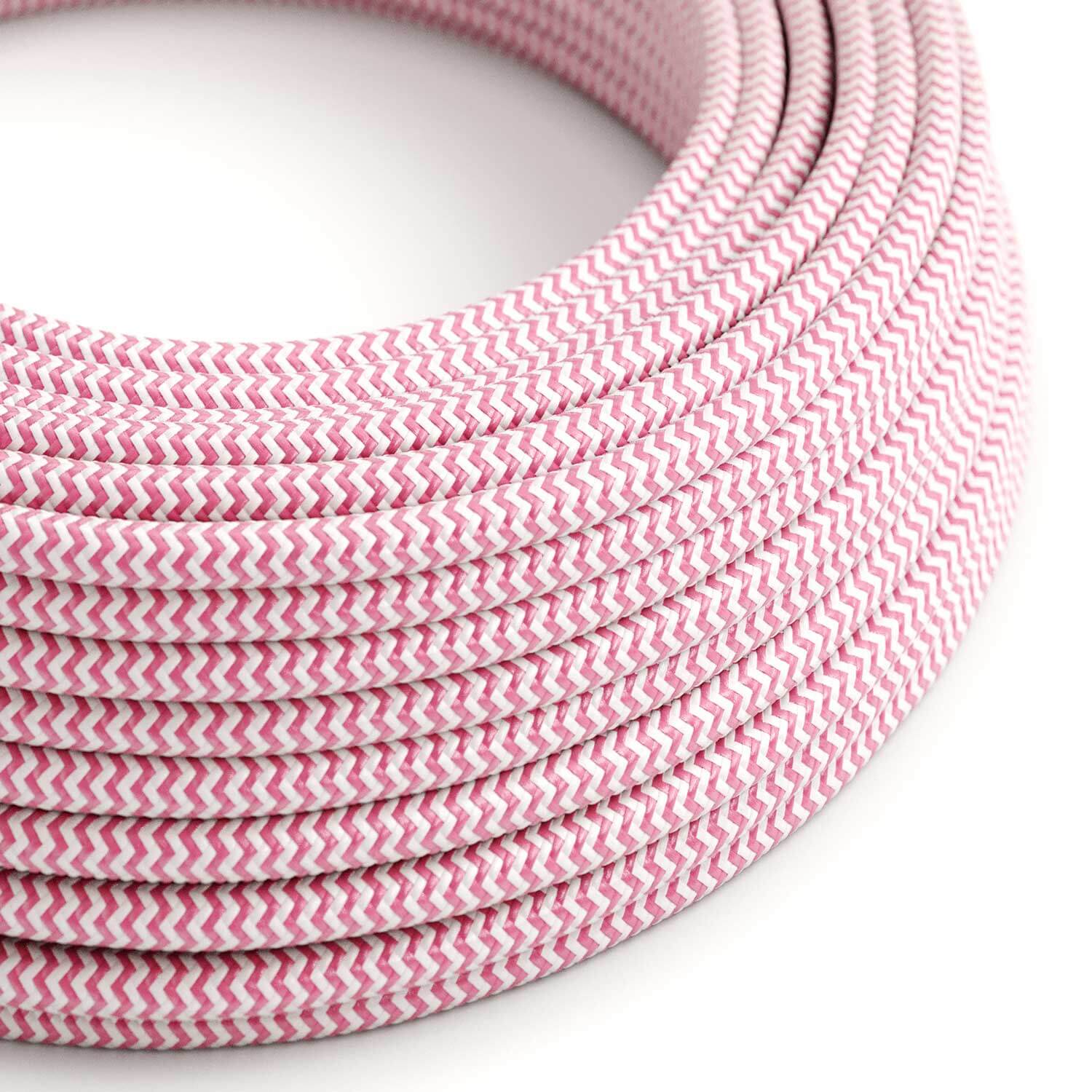 Cavo per illuminazione lucido Rosa Fucsia e Bianco Ottico ZigZag - L'Originale Creative Cables, per lampade moderne - RZ08 - Creative Cables