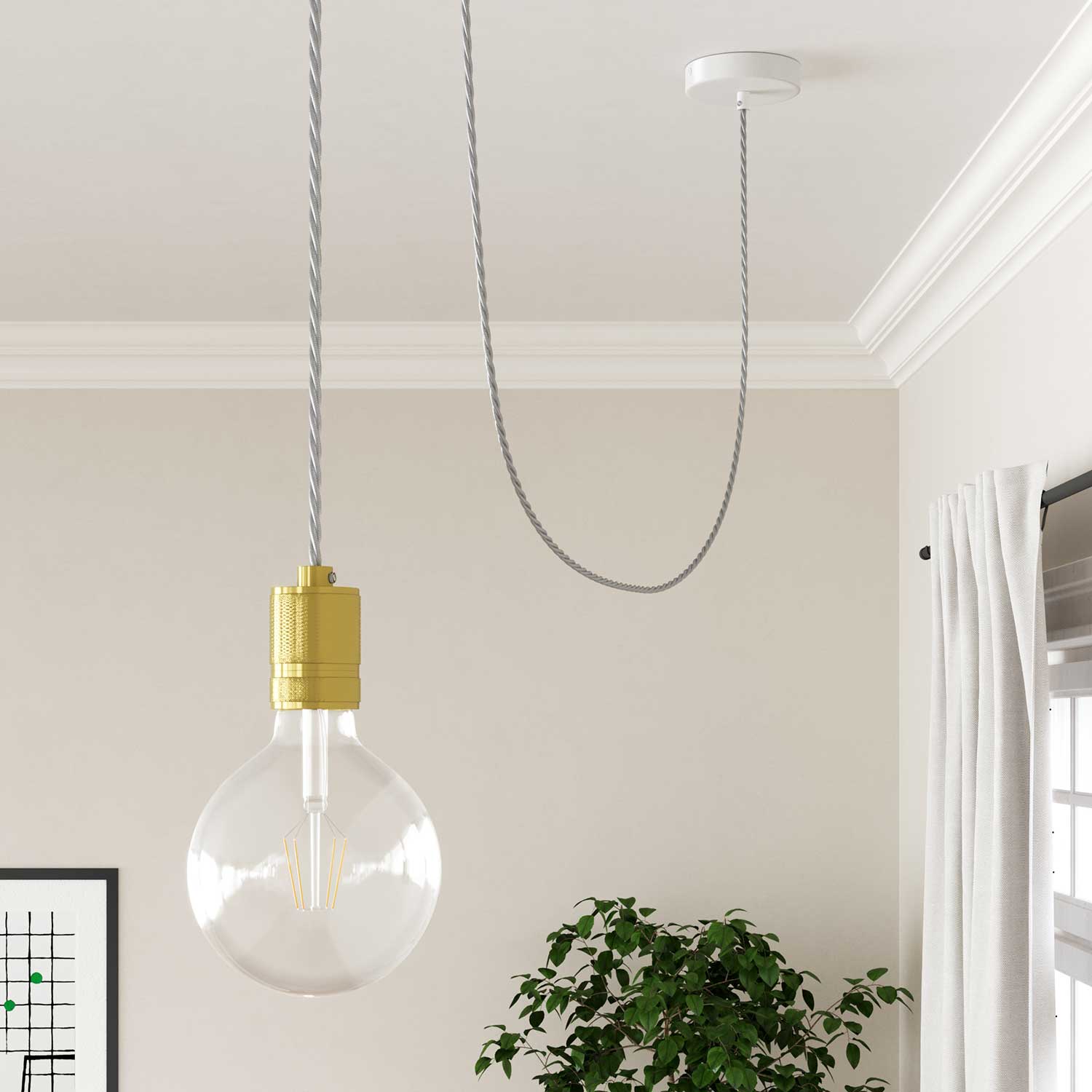 Cavo per illuminazione trecciato lucido color Argento - L'Originale Creative Cables, per lampade e lampadari - TM02