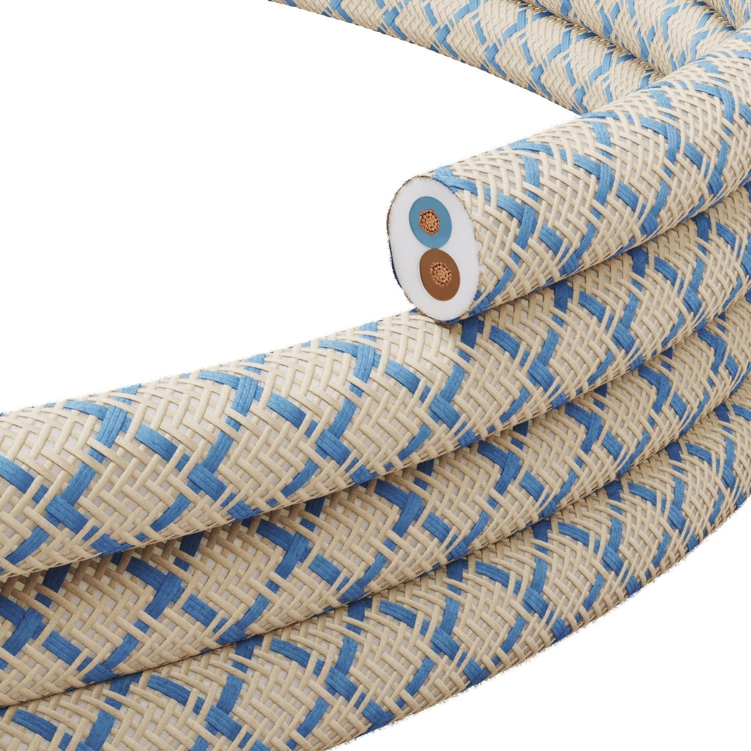 Cavo tessile piatto Blu Steward e Beige Losanga - PD65