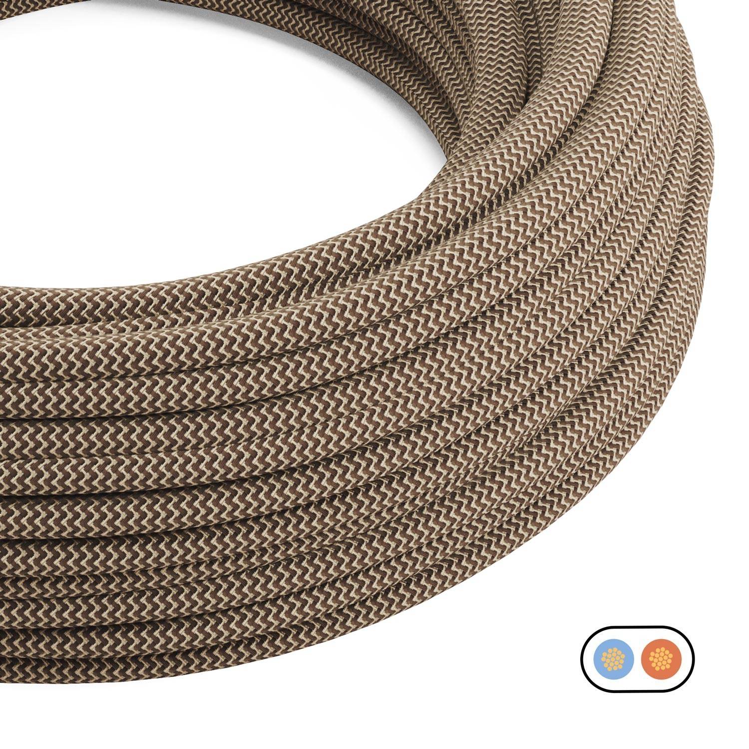 Cavo tessile piatto Lino Corteccia e Beige ZigZag - PD73