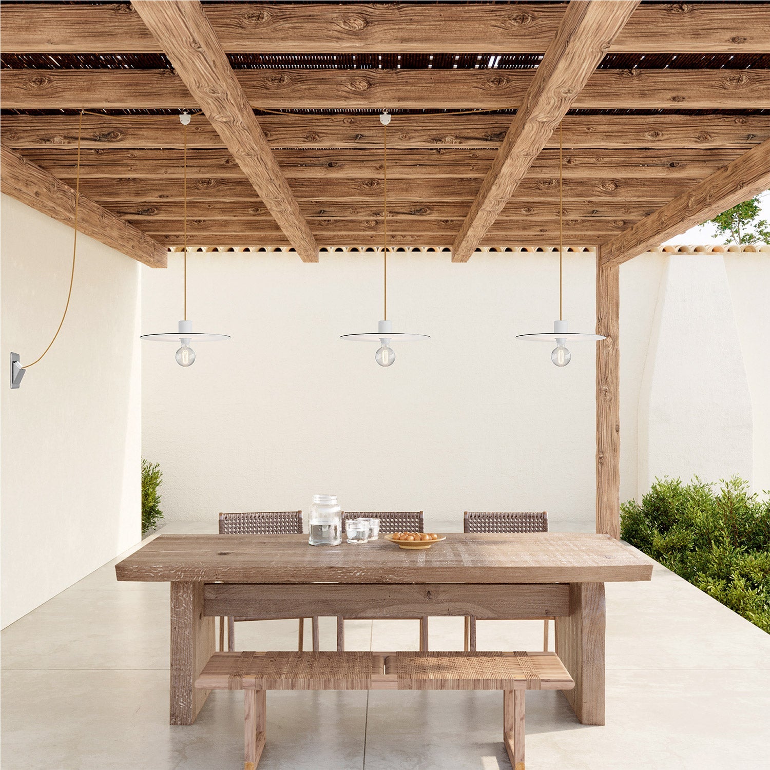 E-Snake Modulair Lampada da esterno IP65 portatile a 3 luci con paralumi e spina UK - Bianco