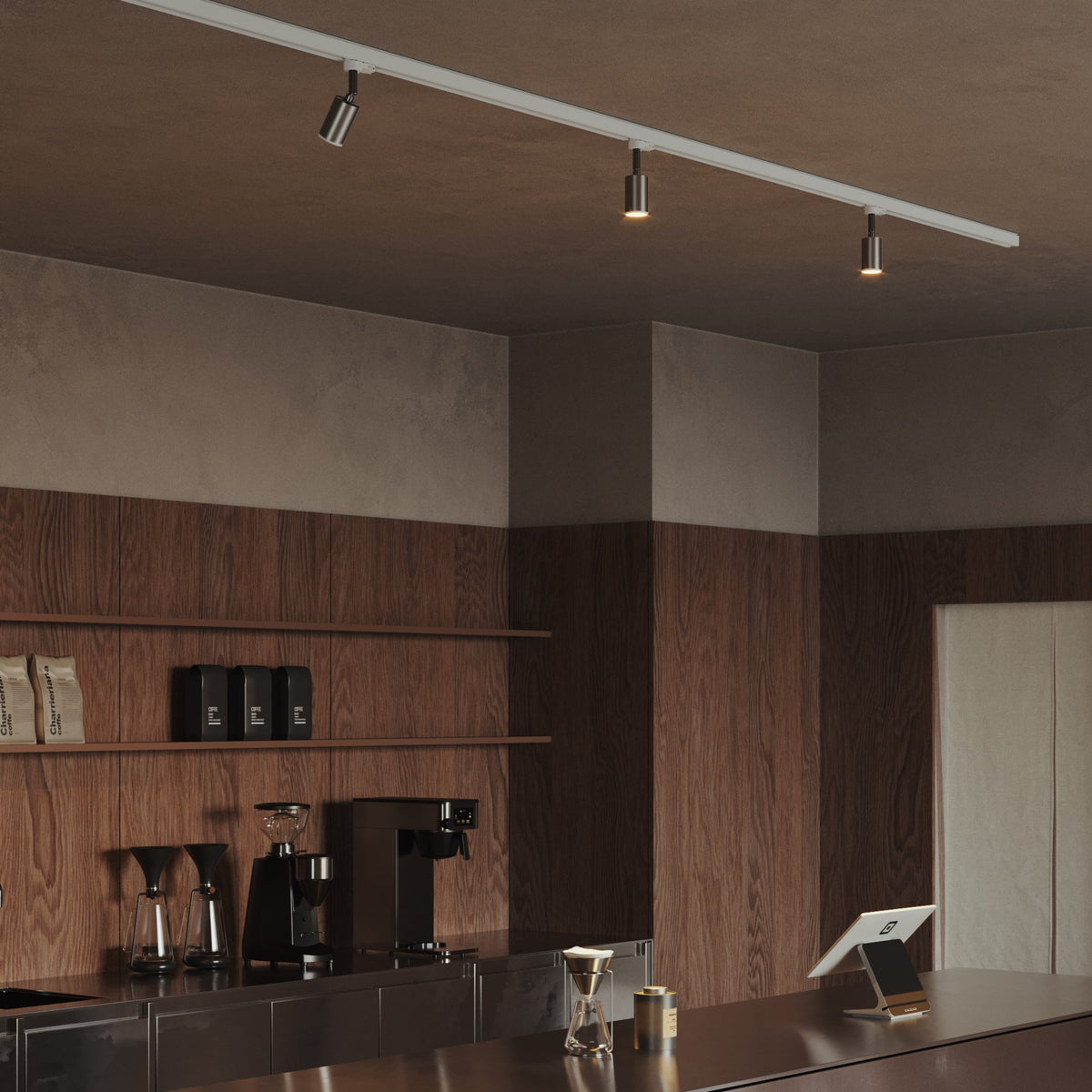 Faretto orientabile Bispot per sistema a binario - Titanio satinato / Bianco opaco - Creative Cables