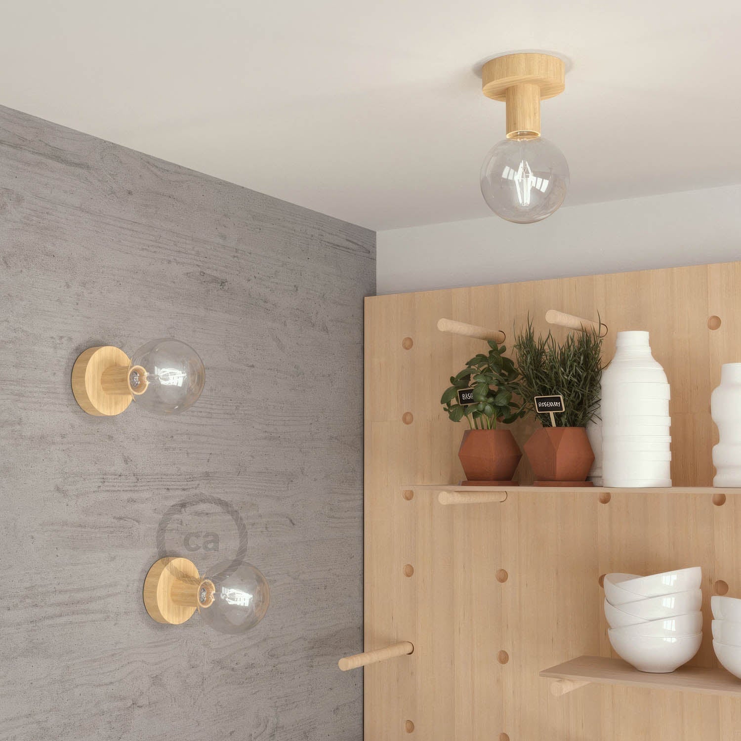 Fermaluce Wood S, punto luce a parete o soffitto in legno - Neutro