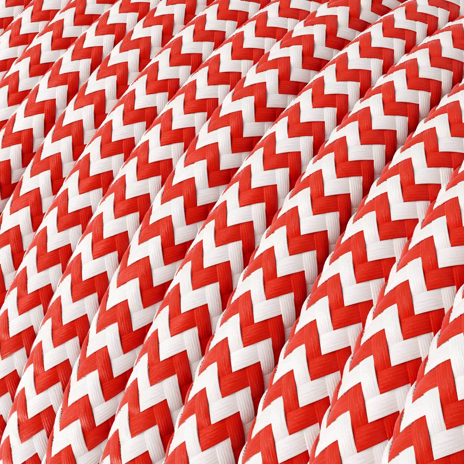 Filo elettrico in tessuto Rosso Fuoco e Bianco Ottico ZigZag - L'Originale Creative Cables, per lampade e lampadari - RZ09 - Creative Cables