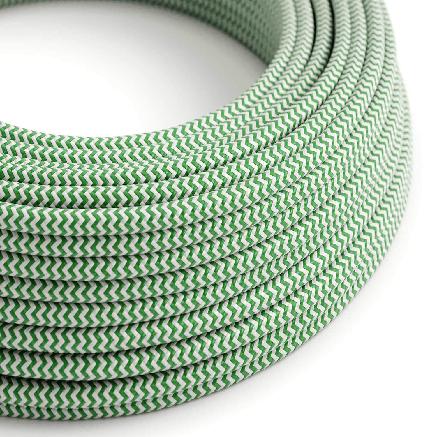 Filo elettrico ricoperto in tessuto Verde Prato e Bianco Ottico ZigZag - L'Originale Creative Cables, per le tue lampade - RZ06 - Creative Cables