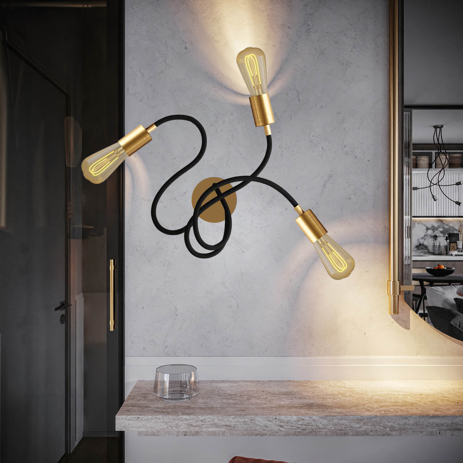 Flex 60 lampada da parete o soffitto snodabile a luce diffusa con lampadina LED ST64 - Bronzo satinato