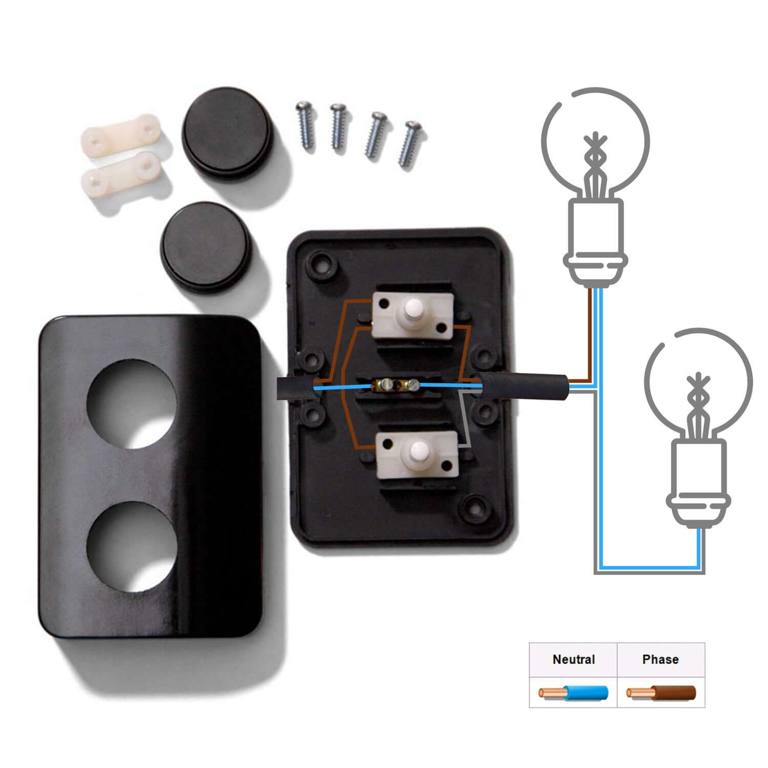 Interruttore Unipolare Nero con doppia accensione a pedale - Design by Achille Castiglioni - Creative Cables