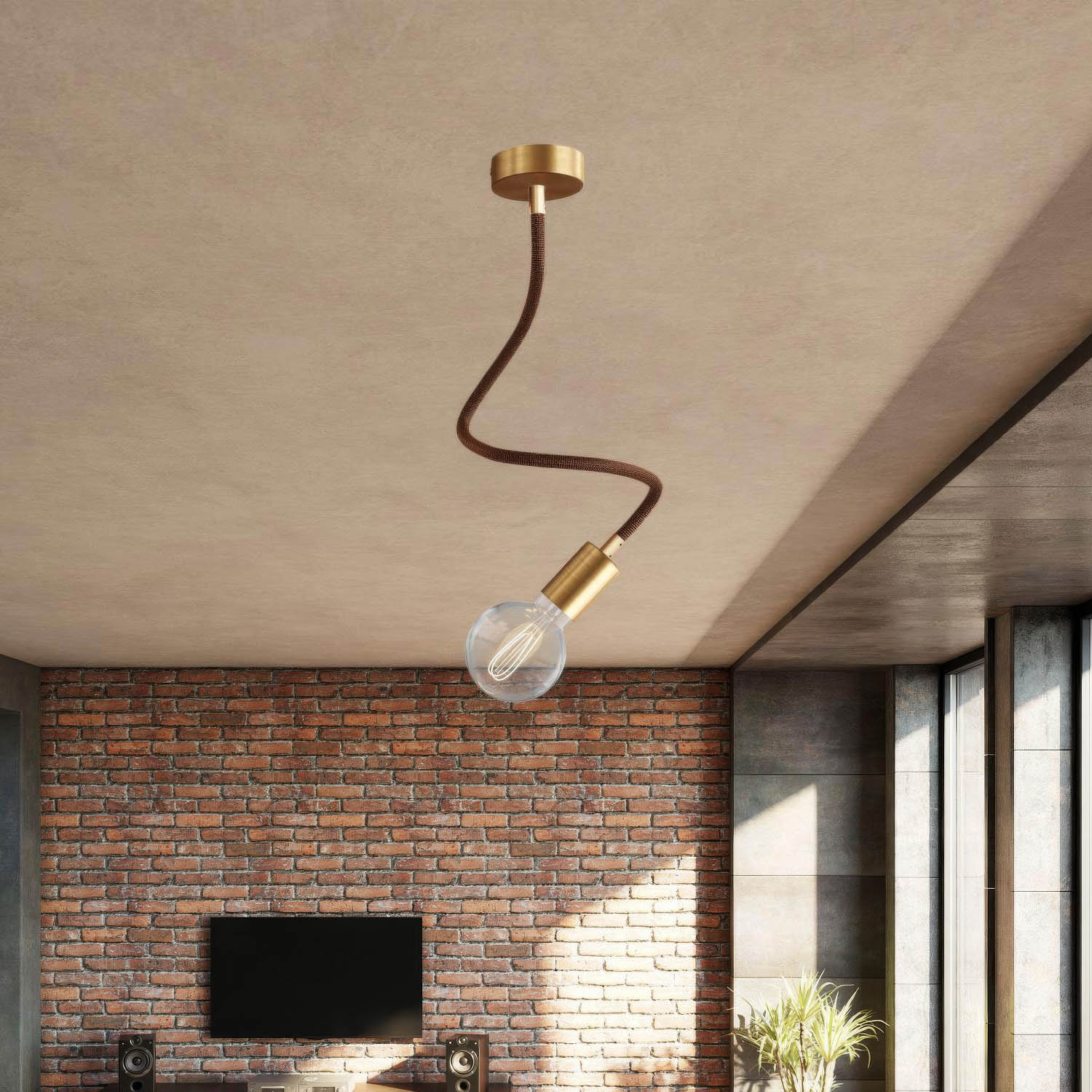 Kit Creative Flex tubo flessibile di estensione rivestito in tessuto RZ22 Nero Whiskey con terminali metallici Bronzo satinato 60 cm