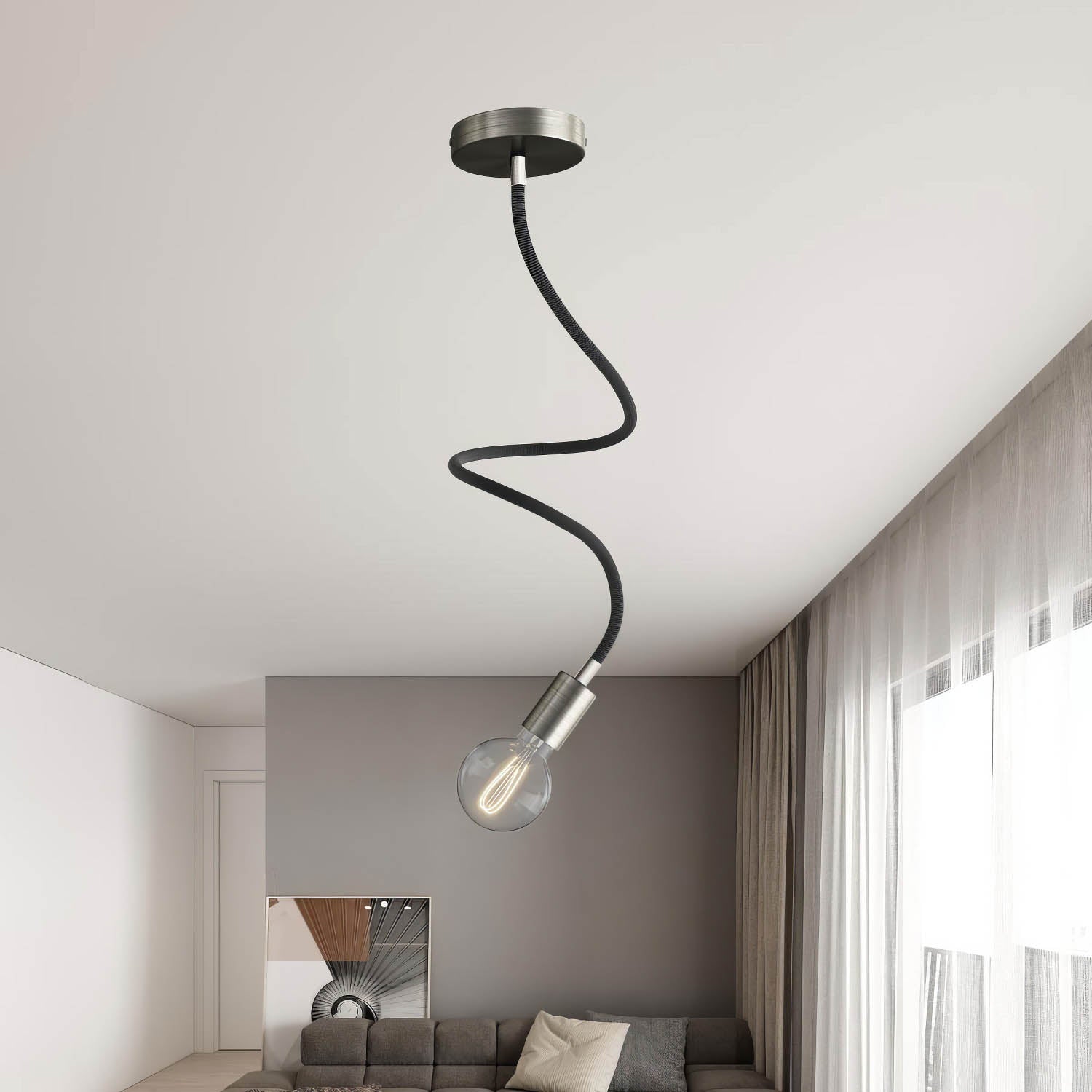 Kit Creative Flex tubo flessibile di estensione rivestito in tessuto RZ30 Nero Ferro con terminali metallici Titanio satinato 90 cm