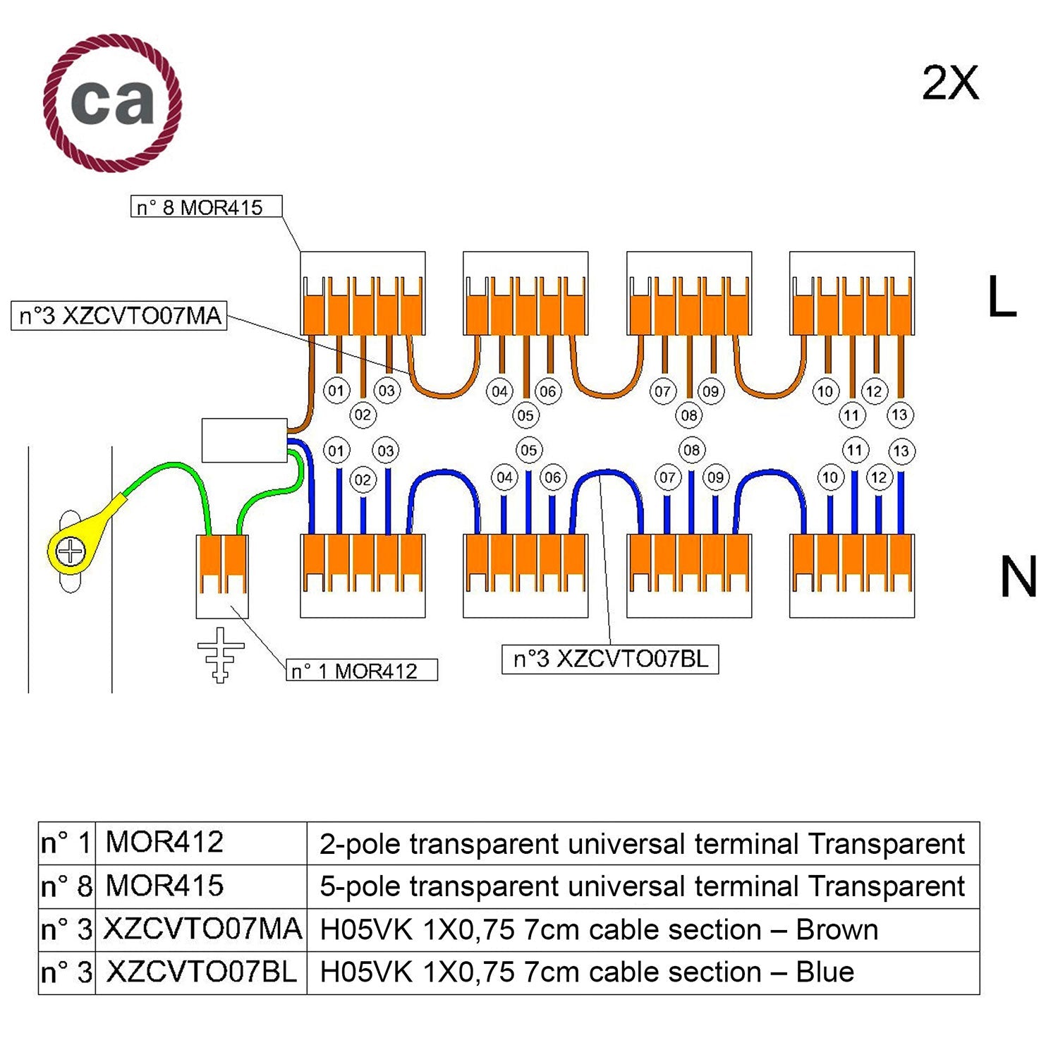 Kit di collegamento WAGO compatibile con cavo 2x per Rosone a 13 fori