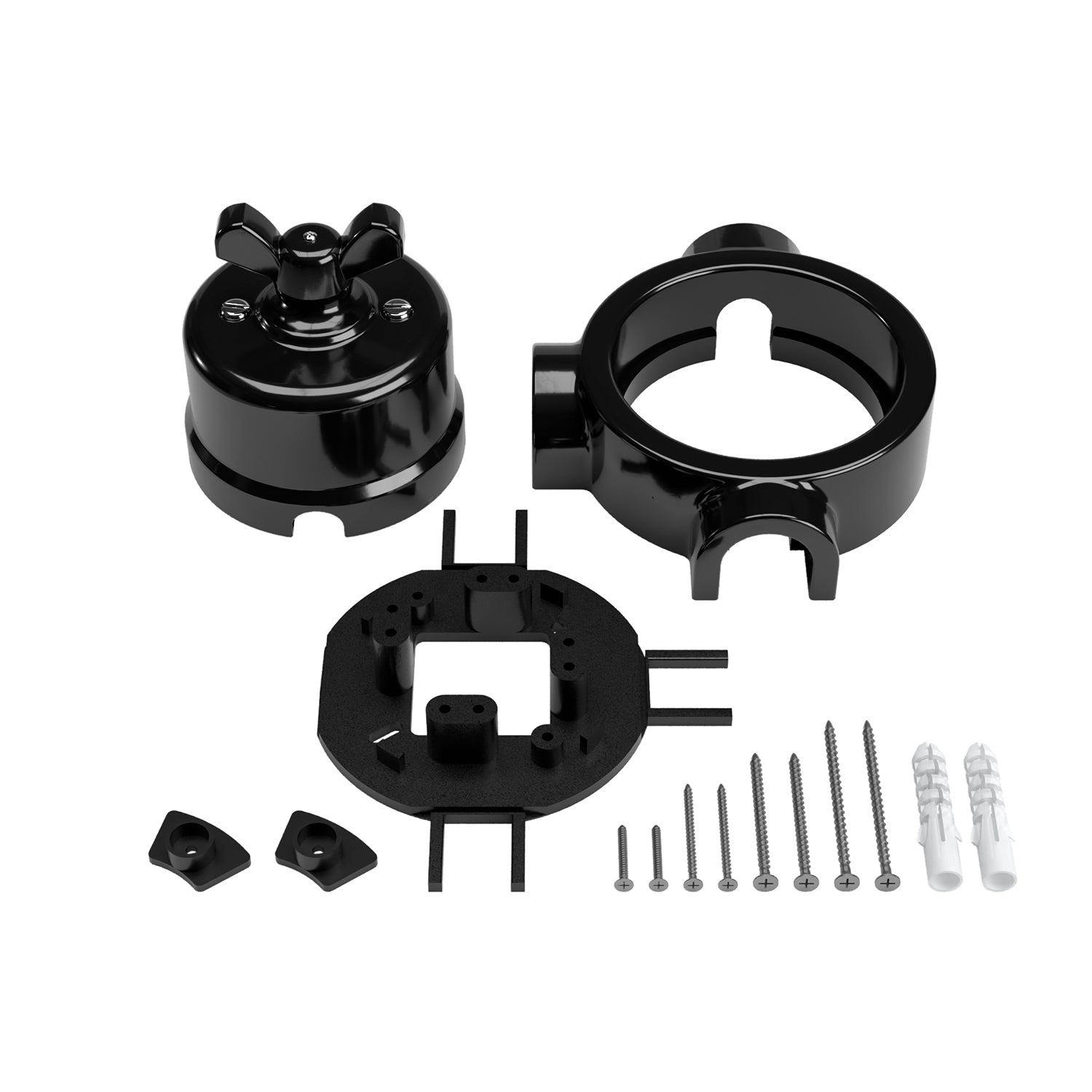Kit interruttore/deviatore con dado a farfalla e base per Creative-Tubes in porcellana nera Nero 3