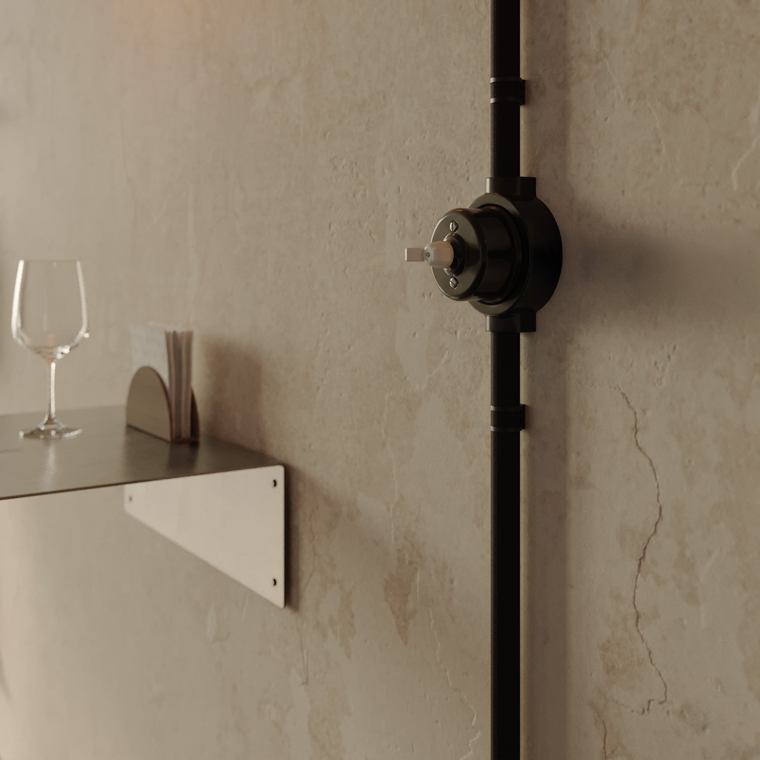 Kit interruttore/deviatore con dado a farfalla e base per Creative-Tubes in porcellana nera Bianco 2 in linea