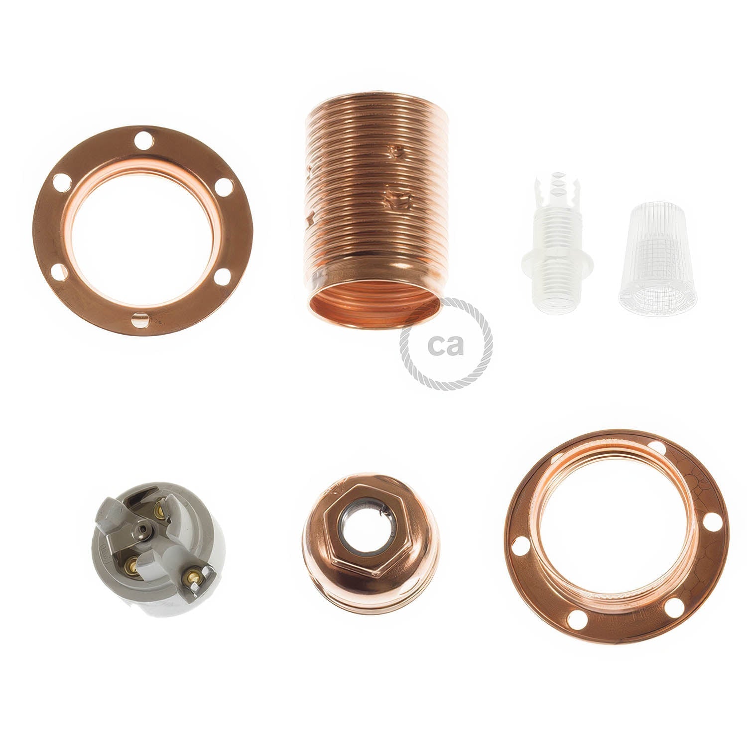 Kit portalampada E14 in metallo con doppia ghiera per paralume - Rame Conico