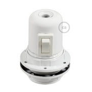 Kit portalampada E27 in bakelite con doppia ghiera per paralume e interruttore - Bianco