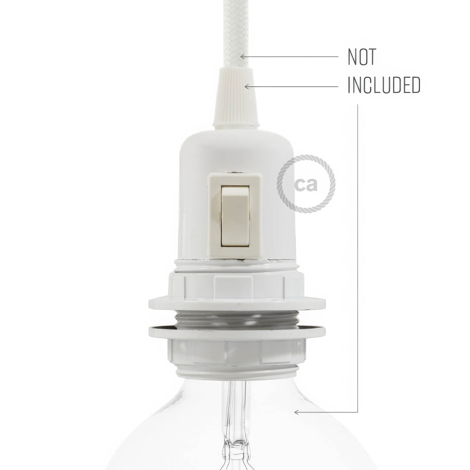 Kit portalampada E27 in bakelite con doppia ghiera per paralume e interruttore - Bianco