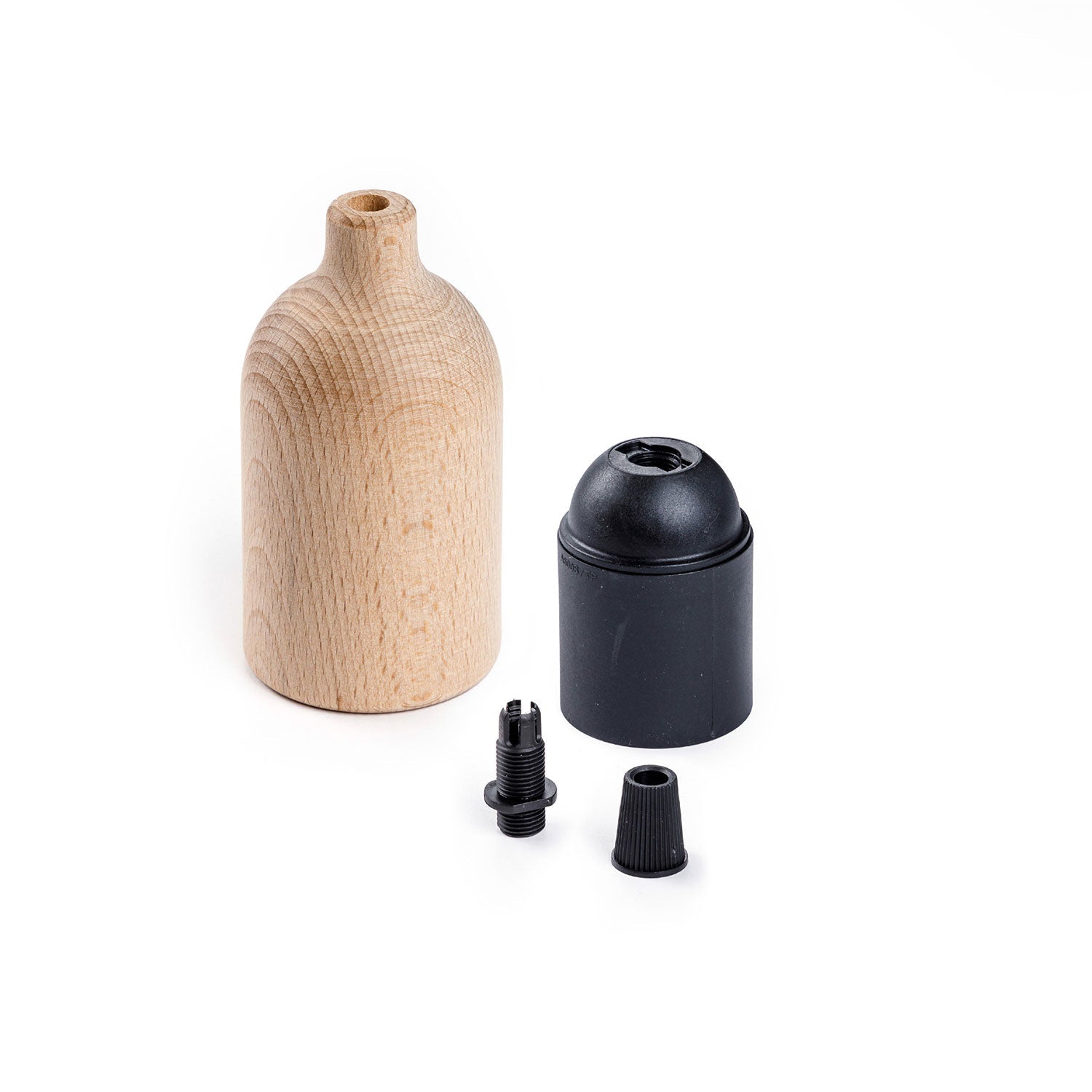 Kit portalampada E27 in legno con serracavo nascosto - Neutro