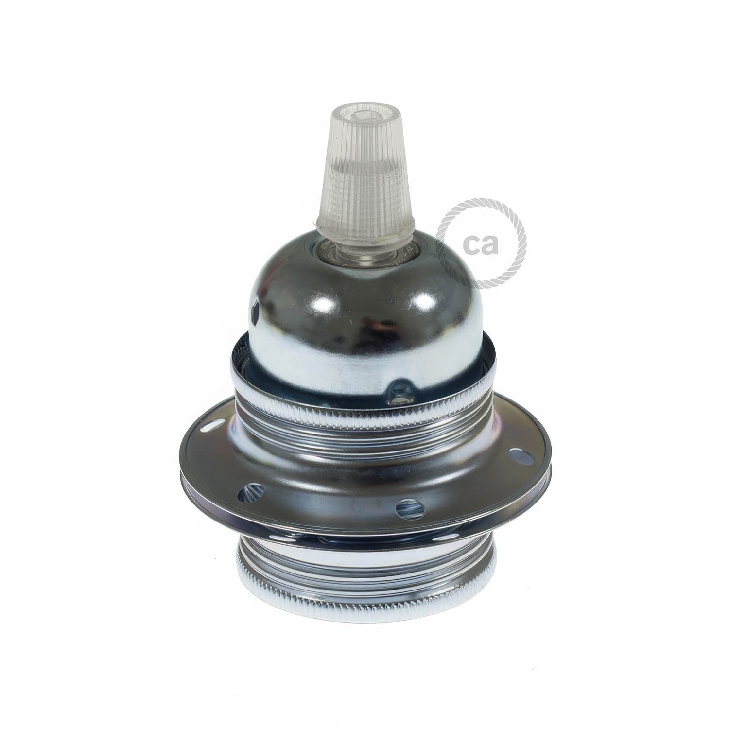 Kit portalampada E27 in metallo con doppia ghiera per paralume - Argento Conico