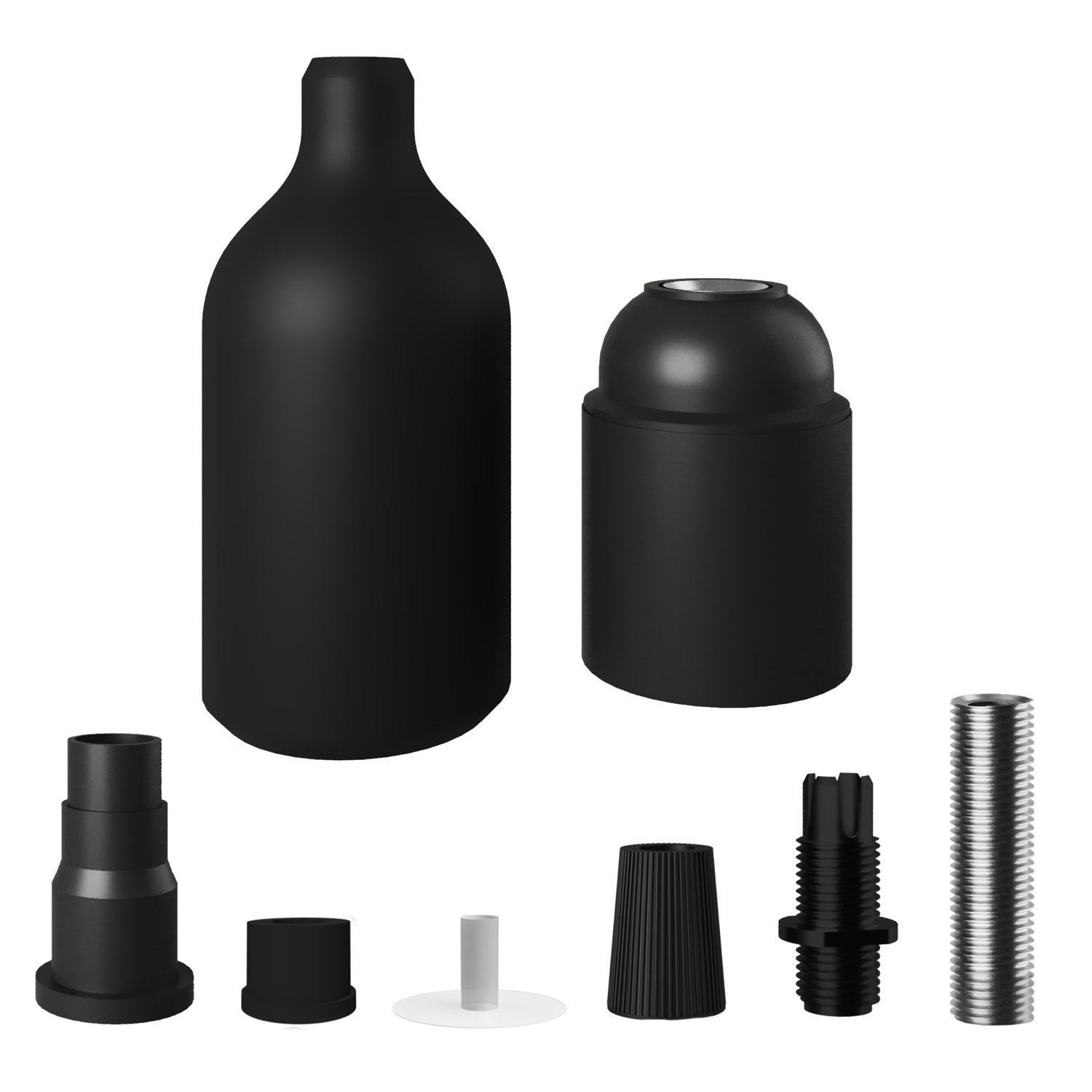 Kit portalampada E27 in silicone con serracavo nascosto - Nero