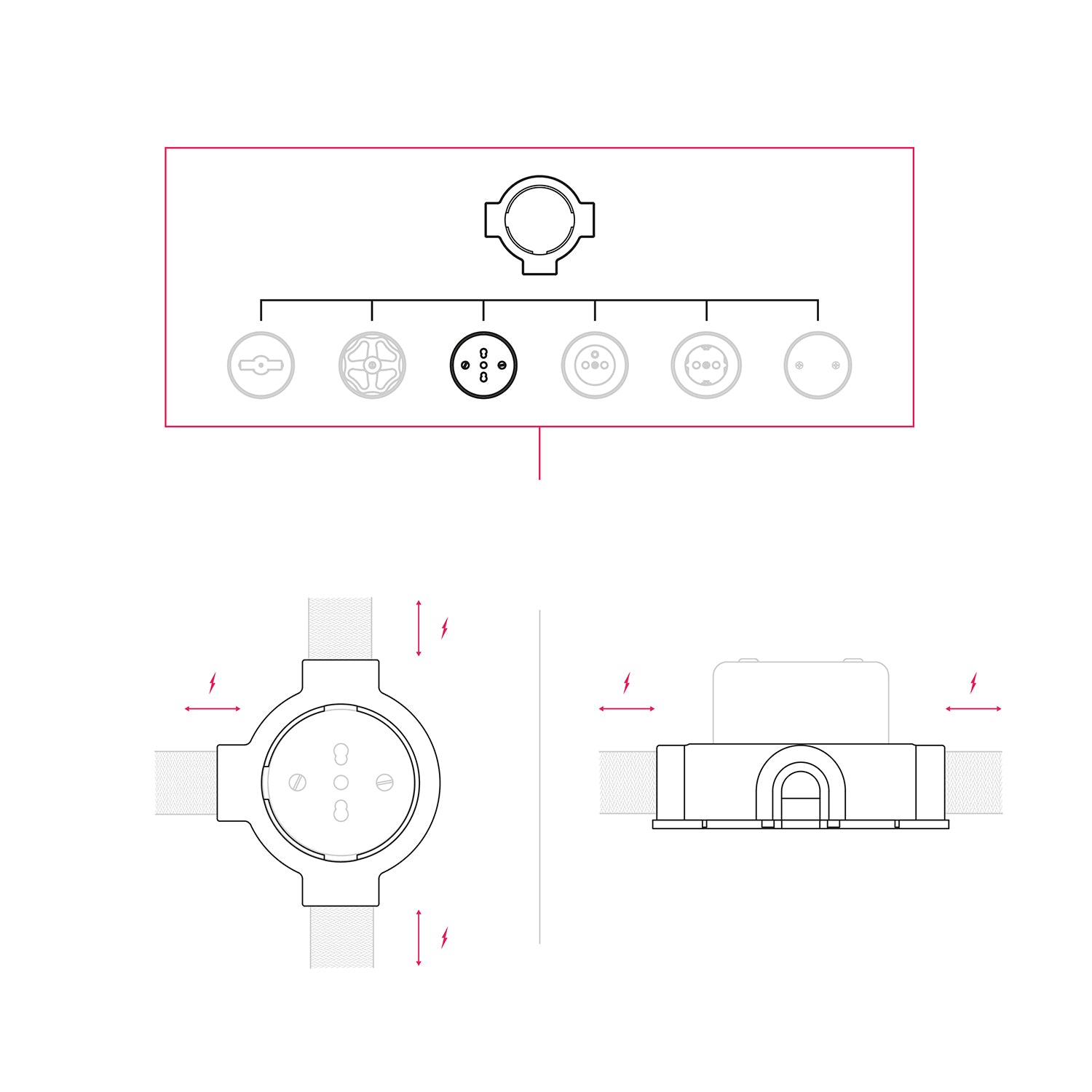 Kit presa bipasso italiana 10/16A da parete e base per Creative-Tubes in porcellana - Nero 3