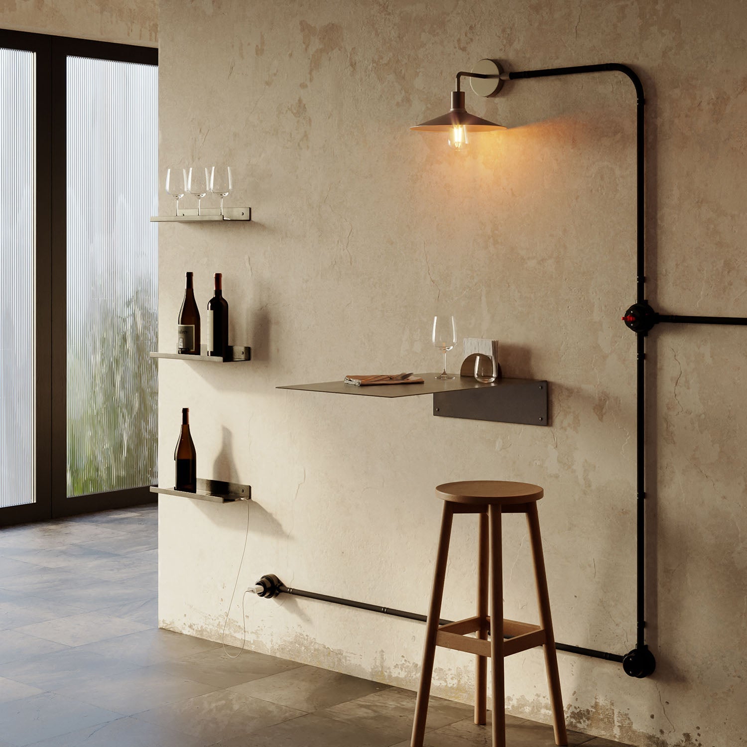 Kit presa Schuko da parete e base per Creative-Tubes in porcellana - Nero 1