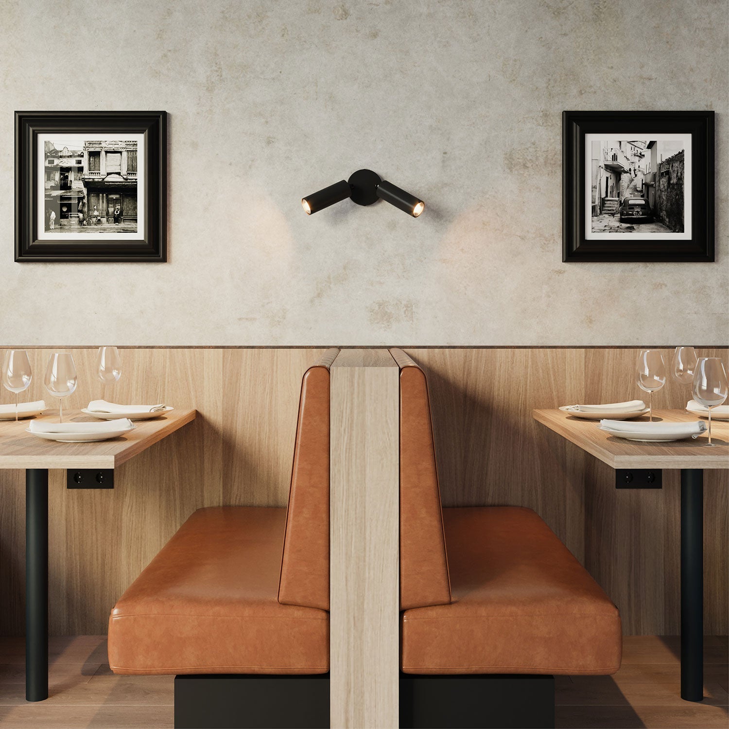 Lampada a 2 faretti con paralume Tub-E14 e rosone tondo - Nero