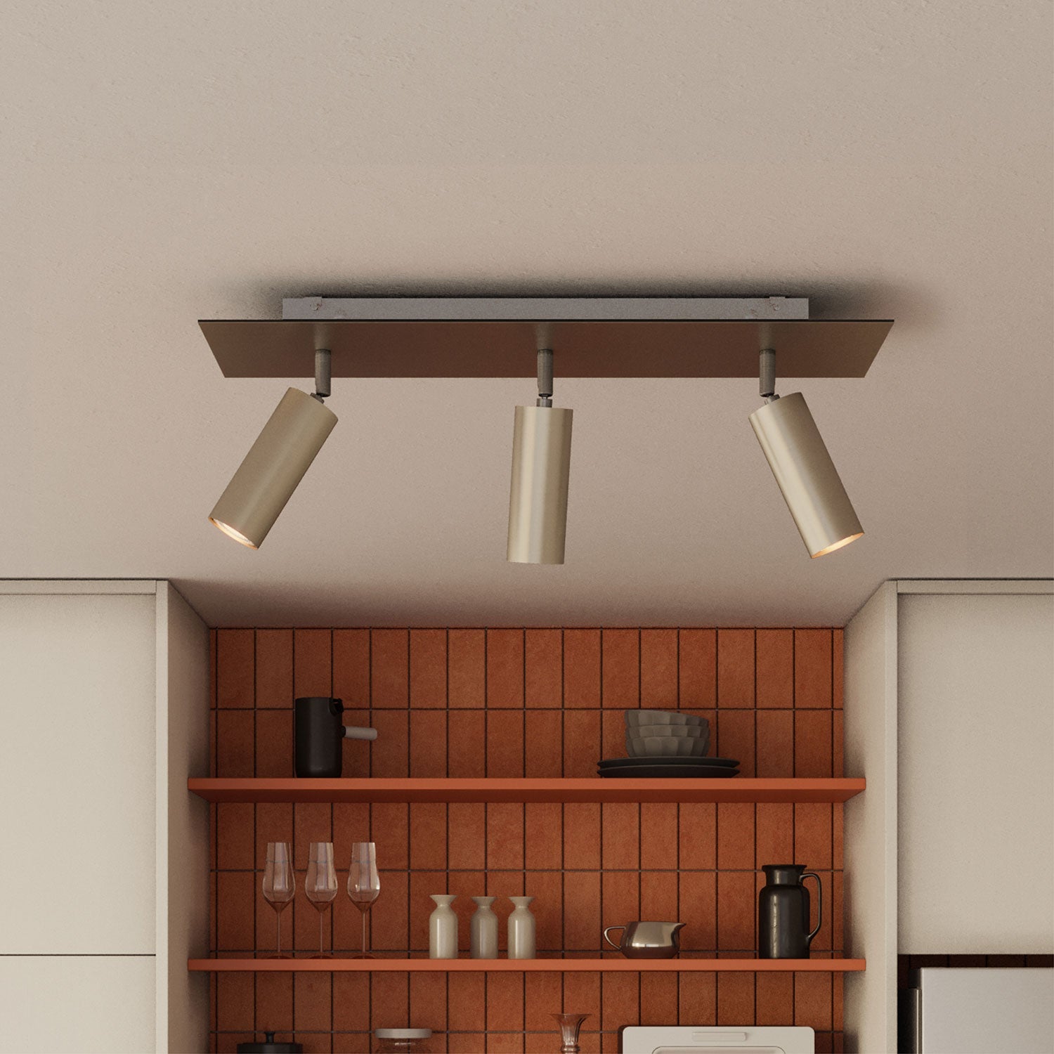 Lampada a 3 faretti con paralume Tub-E14 e Rose-One XXL rettangolare - Titanio satinato