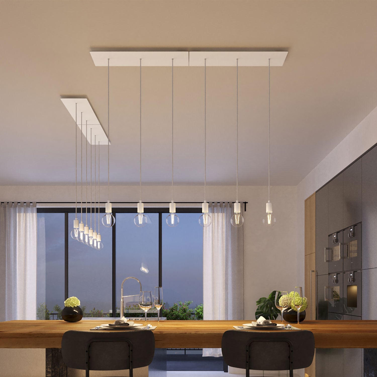 Lampada a sospensione a 3 cadute con XXL Rose-One rettangolare 675 mm con finiture in metallo - Bianco opaco