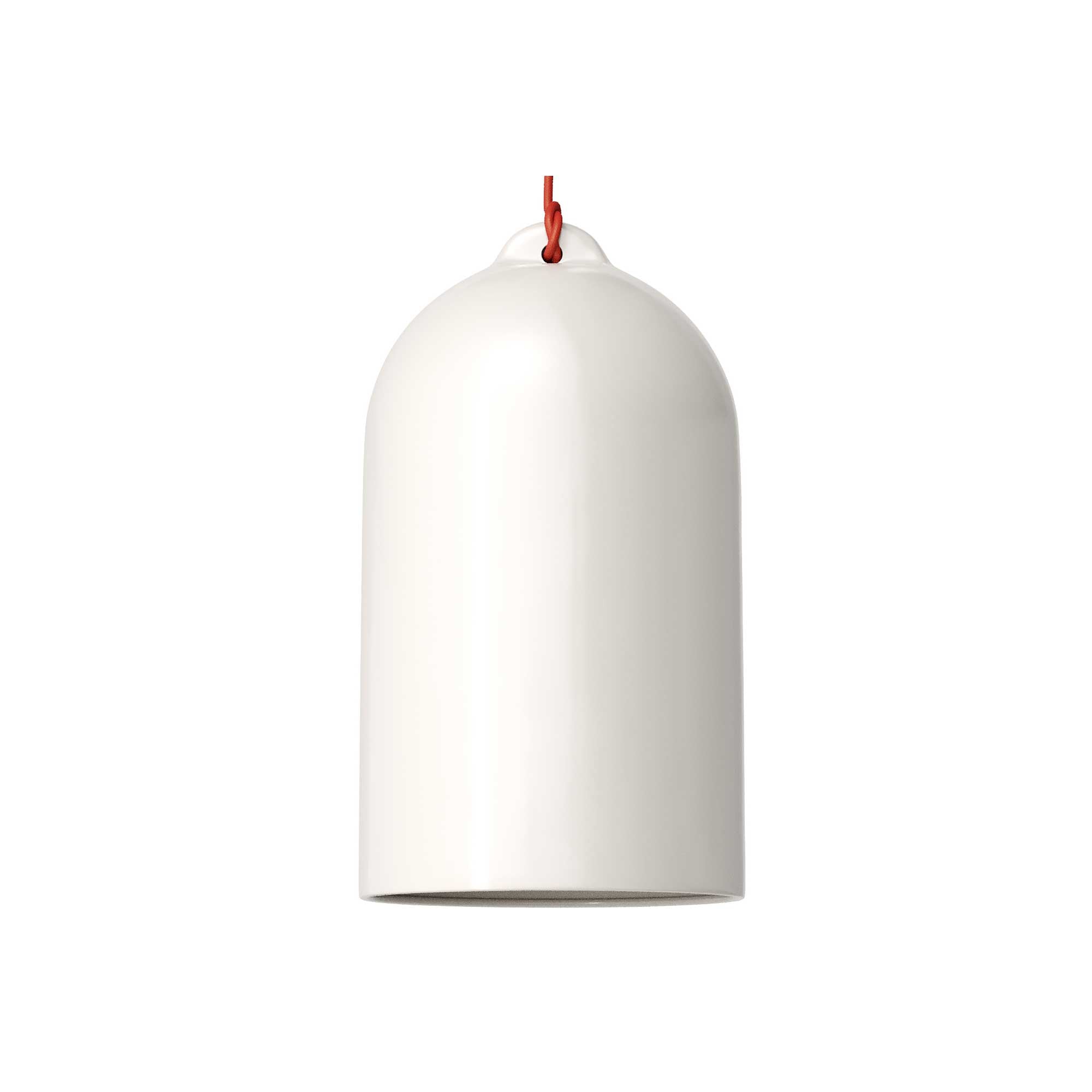 Lampada a sospensione completa di cavo tessile e paralume Campana XL in ceramica - Bianco lucido