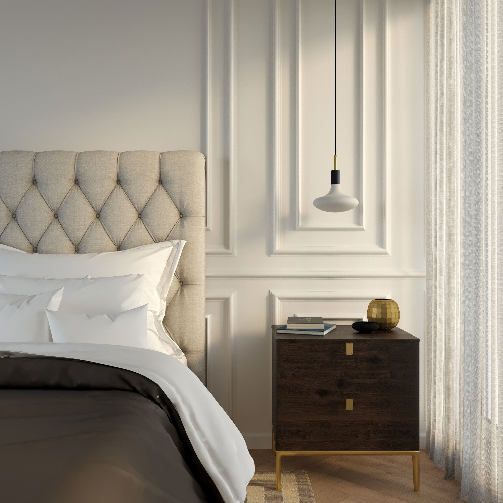 Lampada a sospensione completa di cavo tessile, finiture in metallo e serracavo da 7cm - Nero