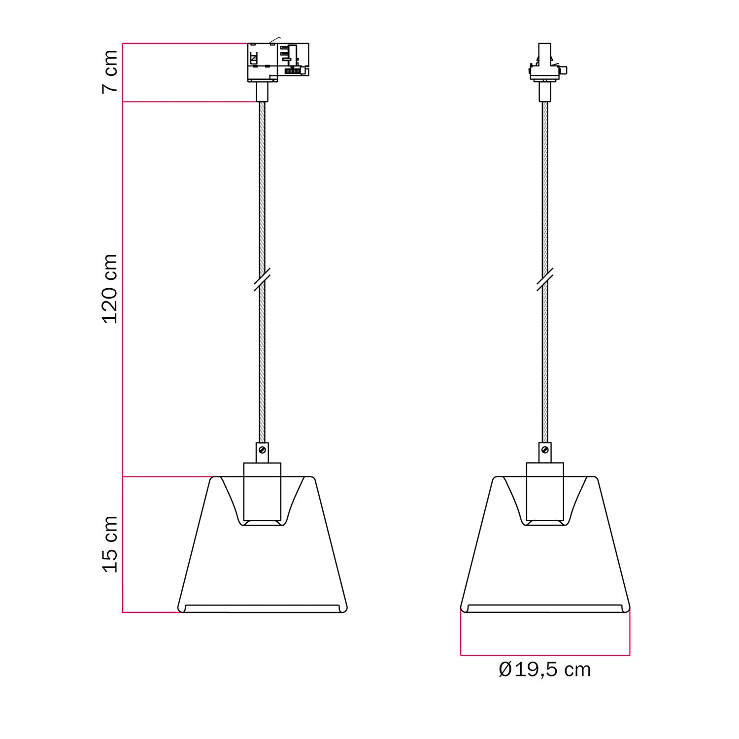 Lampada a sospensione con lampadina Ghost a cono trasparente per binari - Bianco
