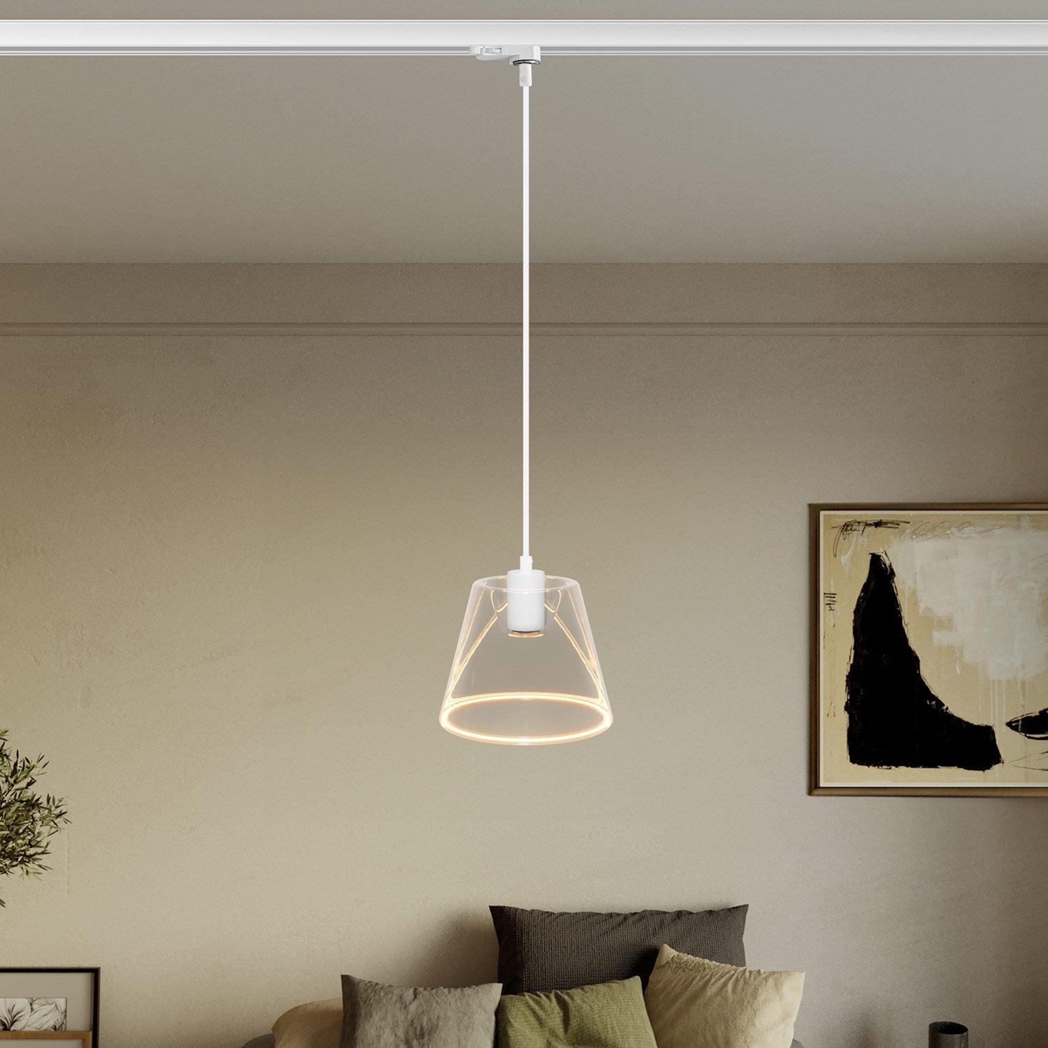 Lampada a sospensione con lampadina Ghost a cono trasparente per binari - Bianco
