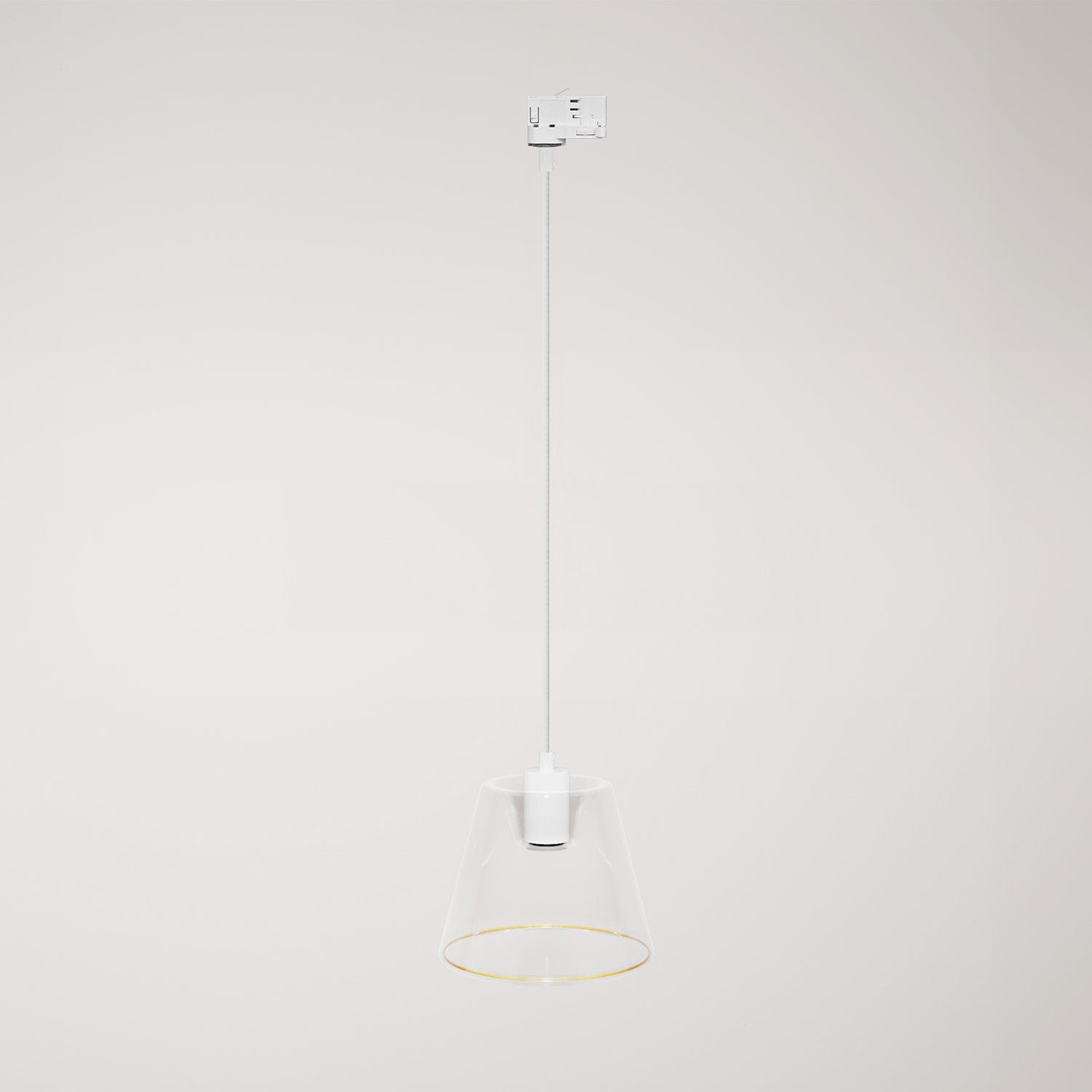 Lampada a sospensione con lampadina Ghost a cono trasparente per binari - Bianco