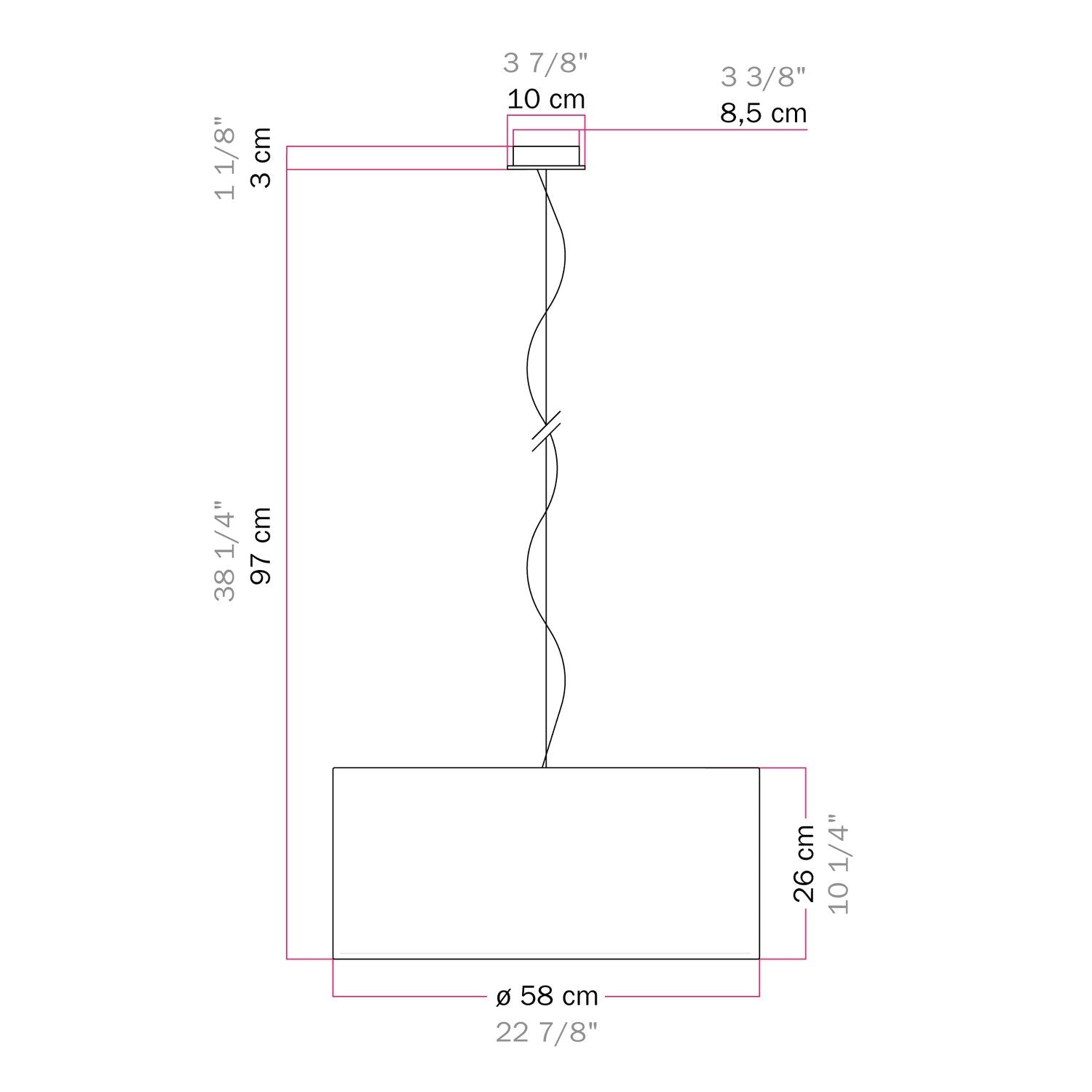 Lampada a sospensione con paralume in tessuto Cilindro Large - Made in Italy - Lana Senape Si