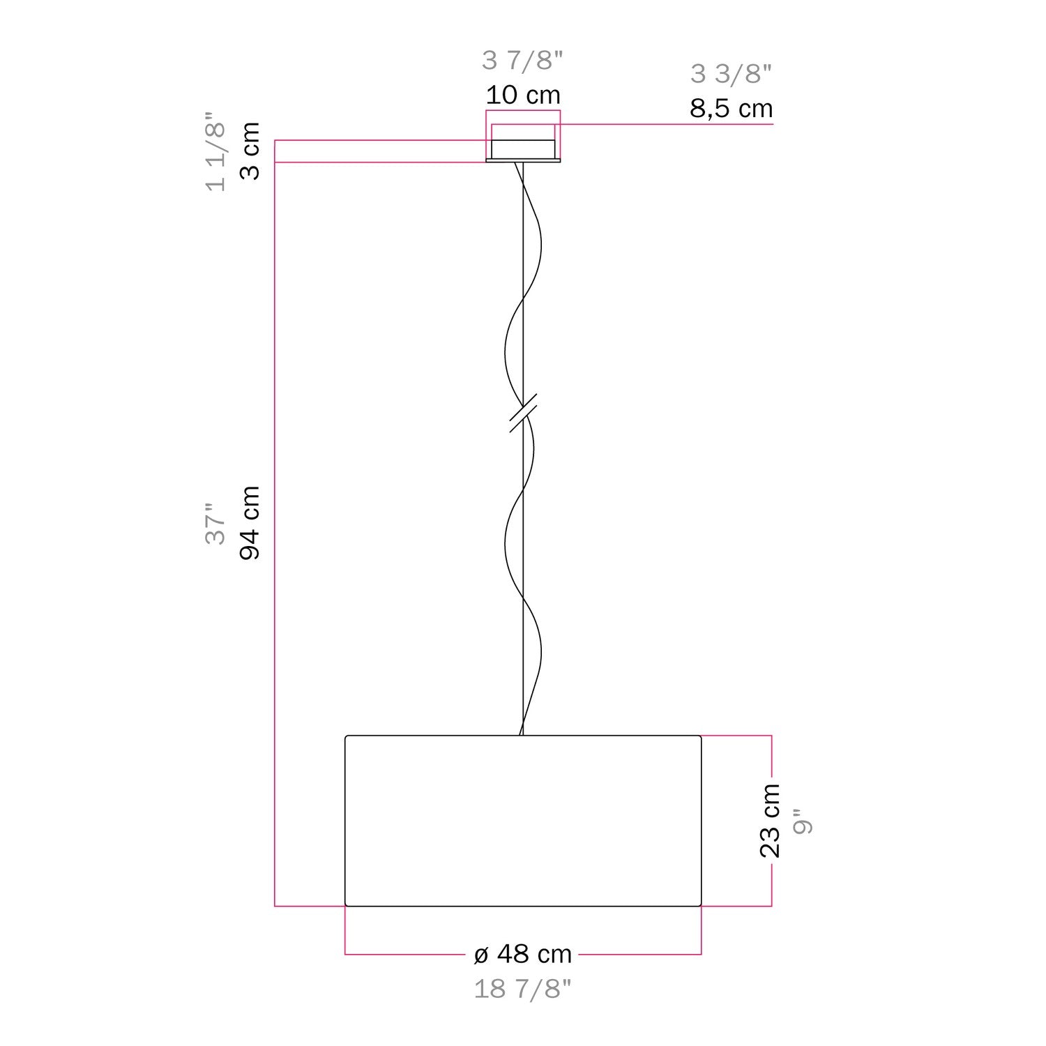 Lampada a sospensione con paralume in tessuto Cilindro Medium Lino crudo - Made in Italy No