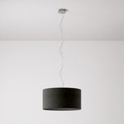 Lampada a sospensione con paralume in tessuto Cilindro Medium - Made in Italy - Lana Grigio Scuro No