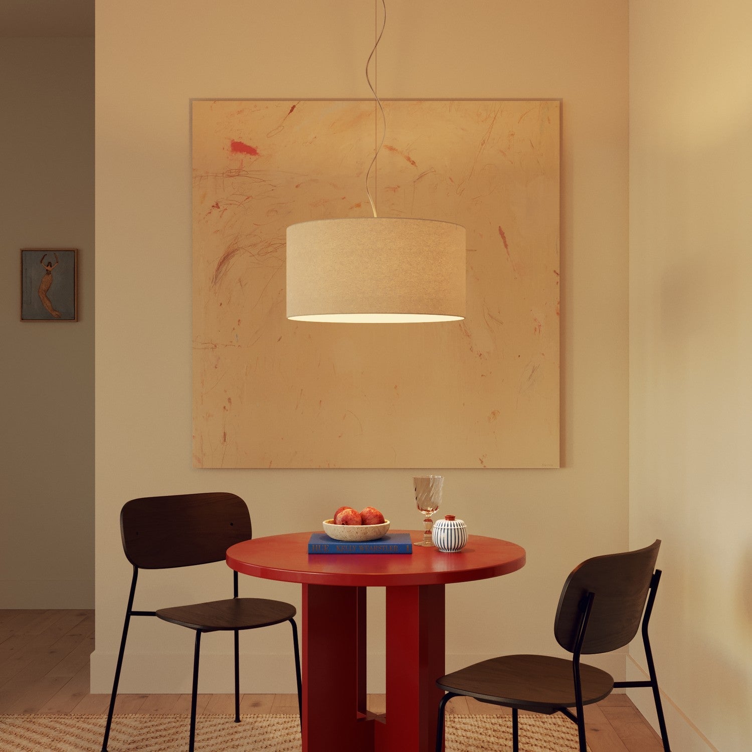 Lampada a sospensione con paralume in tessuto Cilindro Medium - Made in Italy - Lana Sabbia Si