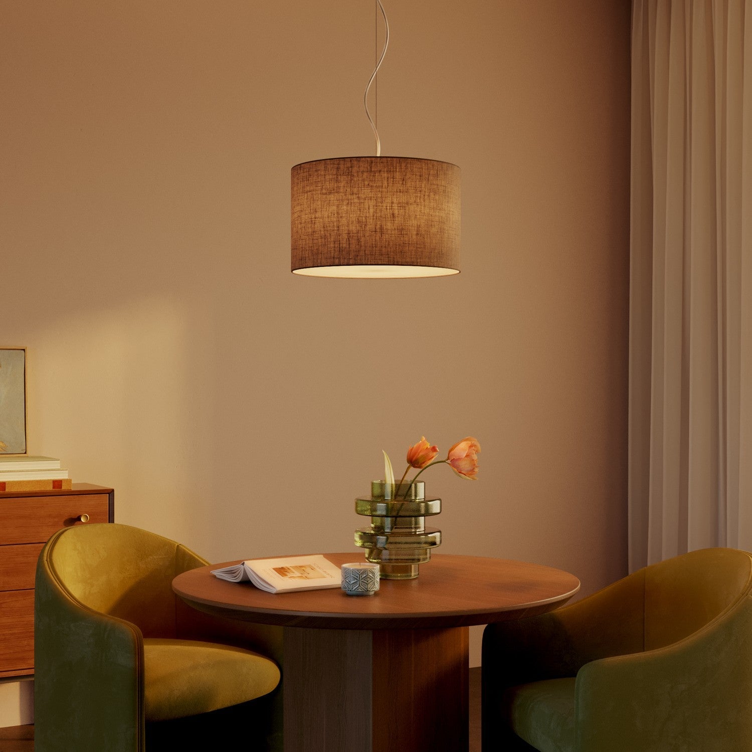 Lampada a sospensione con paralume in tessuto Cilindro Small Camelot marrone - Made in Italy Si