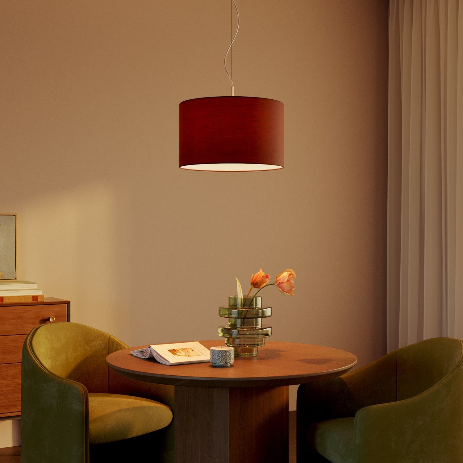 Lampada a sospensione con paralume in tessuto Cilindro Small - Made in Italy - Arenal Bordeaux No