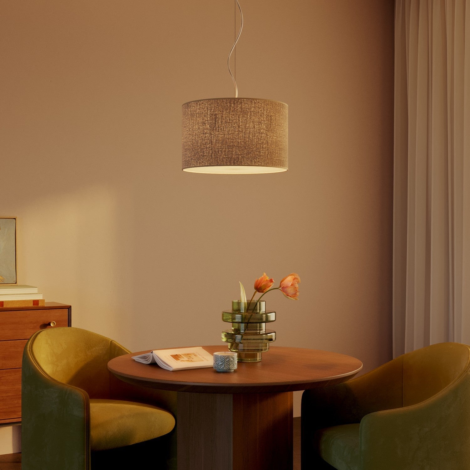 Lampada a sospensione con paralume in tessuto Cilindro Small - Made in Italy - Juta Naturale Si