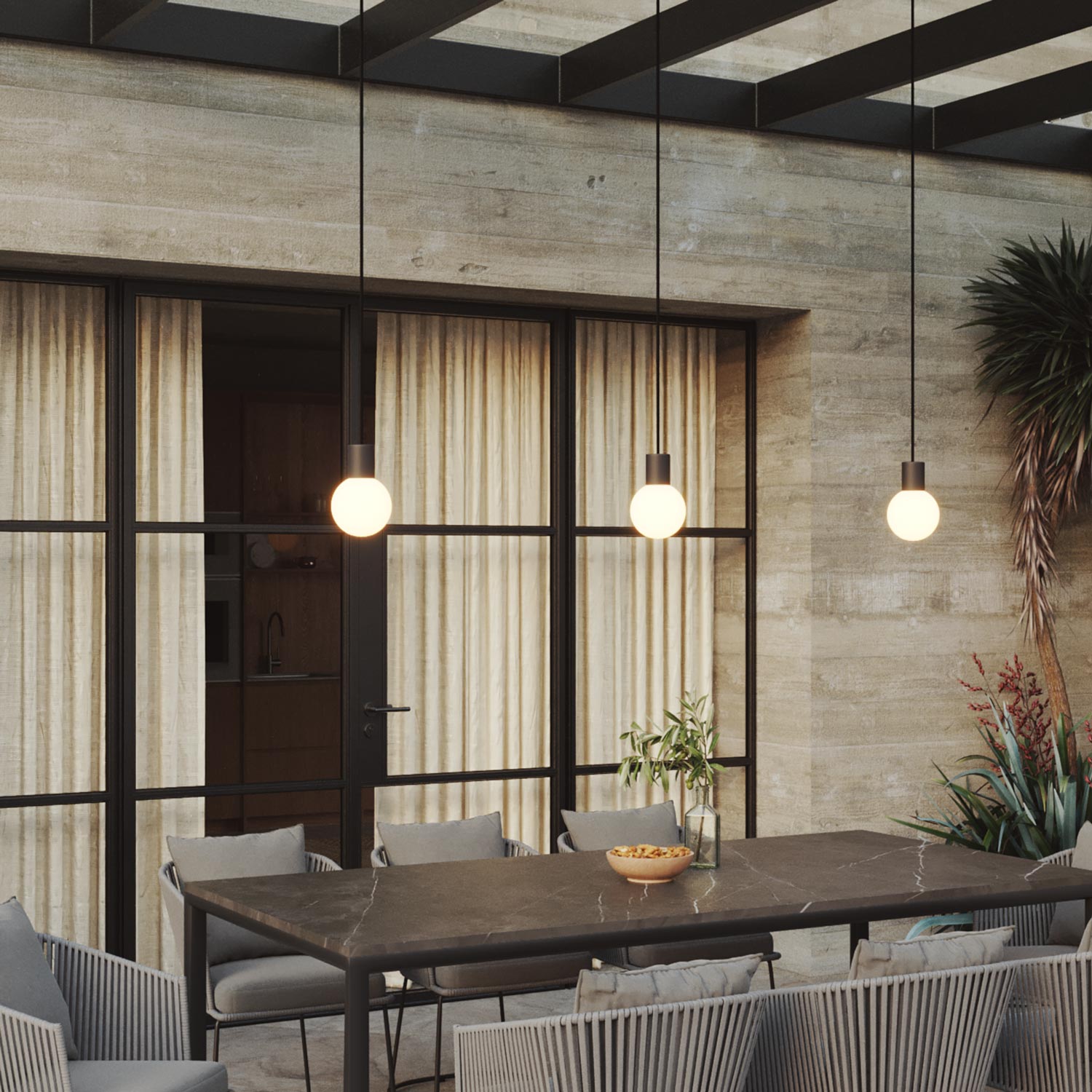 Lampada da esterno Modulair IP65 a 3 cadute con paralumi infrangibili Unbreak-a-Ball - Nero