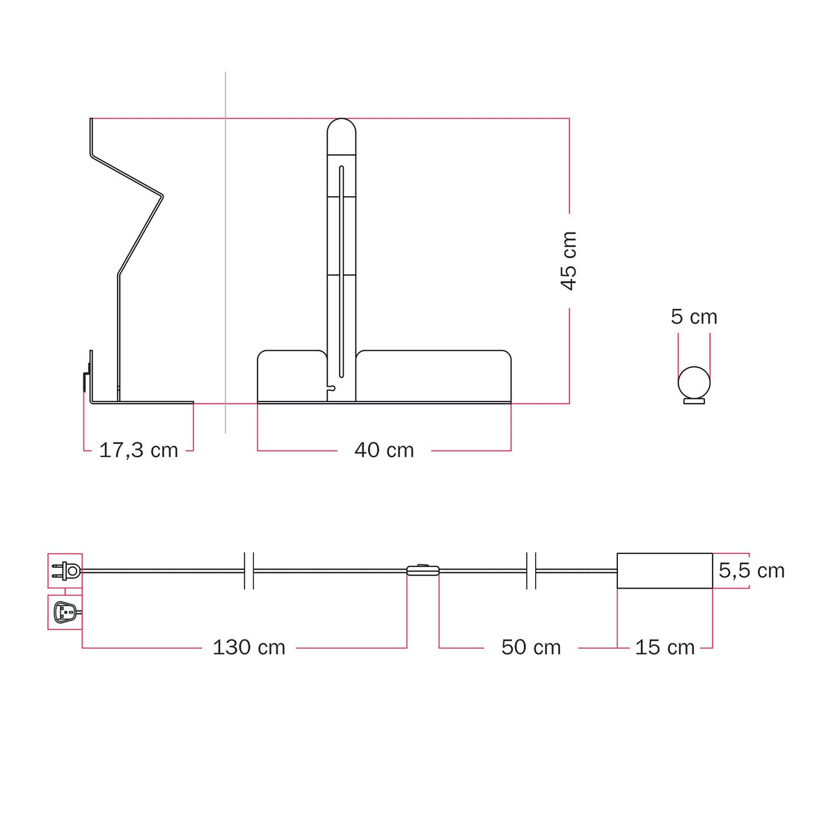 Lampada da parete con mensola, faretto magnetico orientabile e spina UK - Murio Tubo - Nero