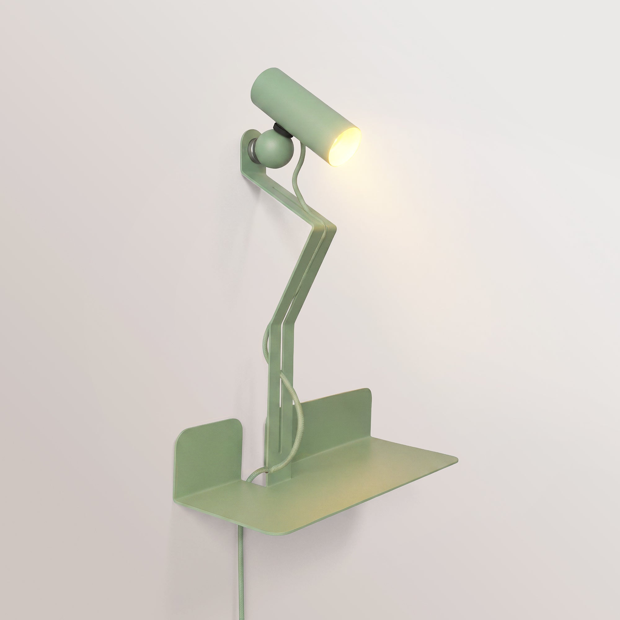 Lampada da parete con mensola, faretto magnetico orientabile e spina UK - Murio Tubo - Verde - Creative Cables