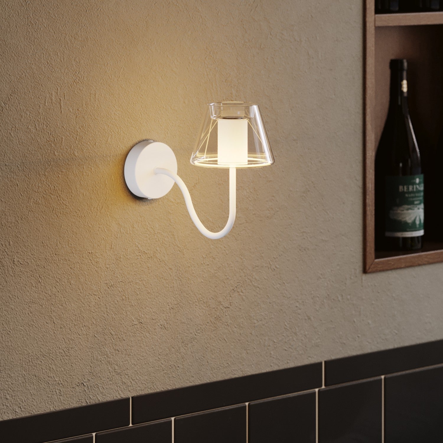 Lampada da parete Fermaluce G07 con estensione a S - Bianco Opaco