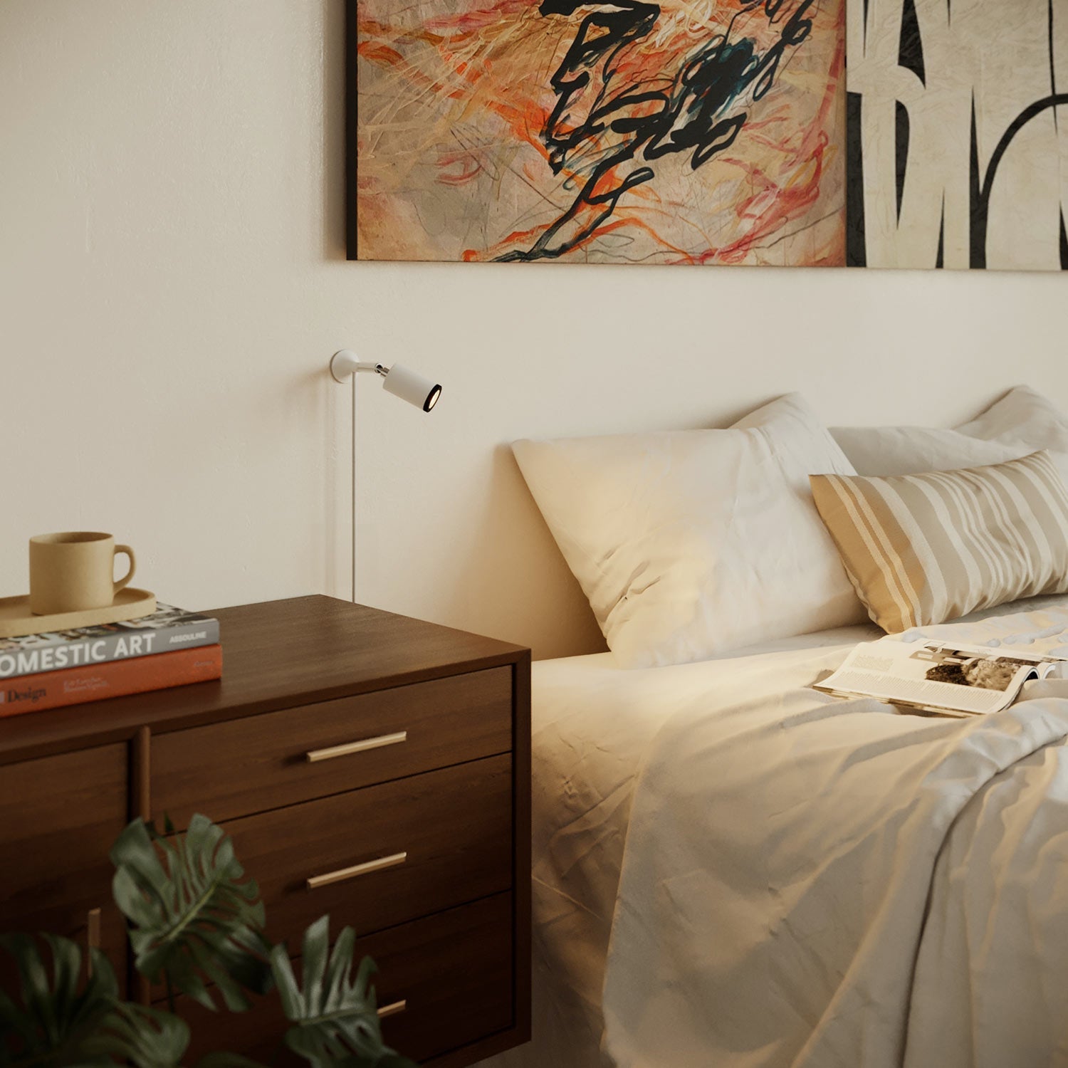 Lampada da parete MAG-Y con snodo, luce spot e spina UK - Bianco opaco