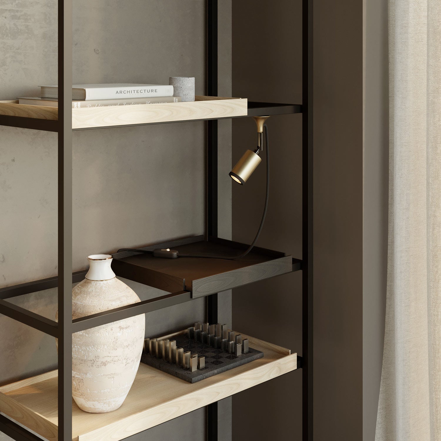 Lampada da parete MAG-Y con snodo, luce spot e spina UK - Bronzo satinato