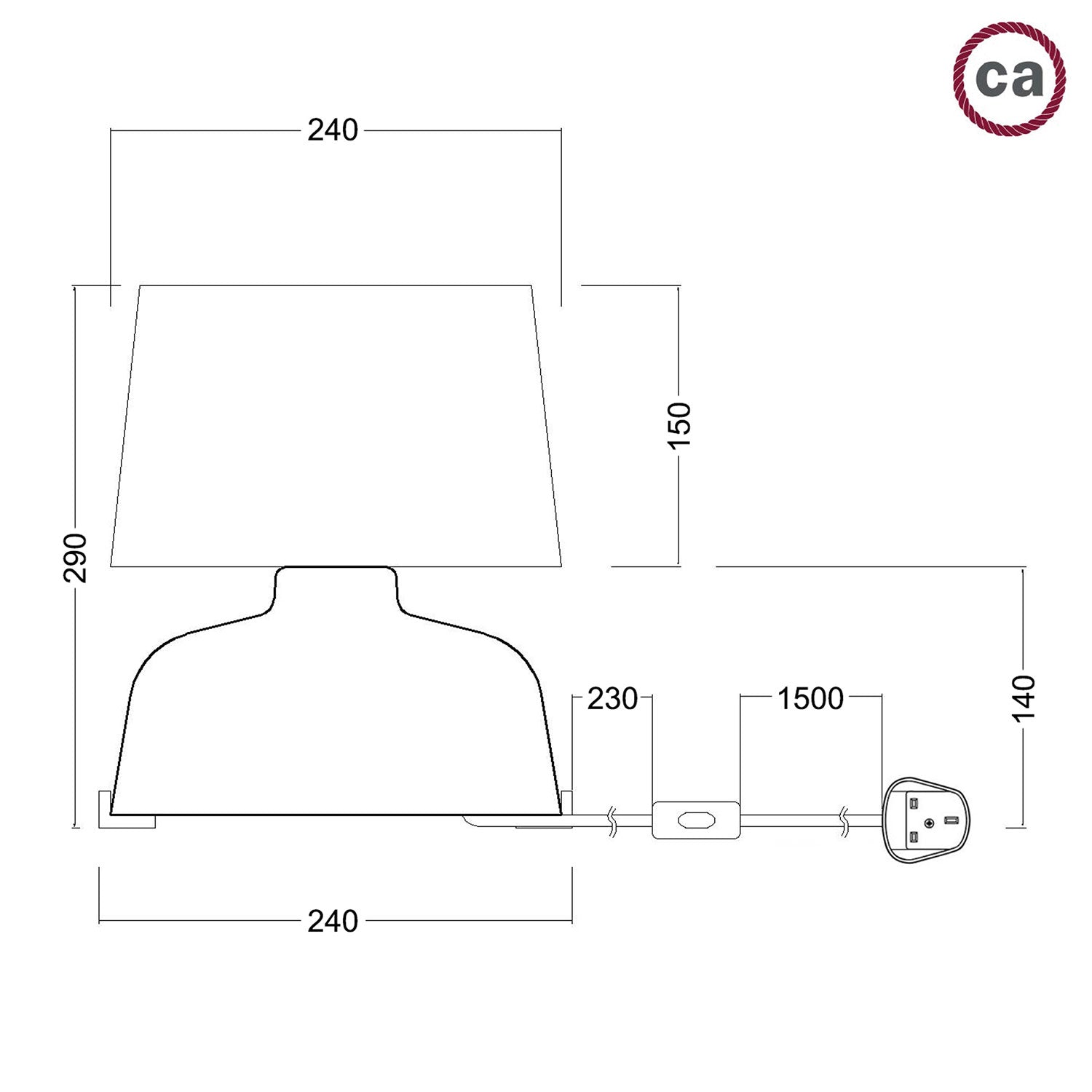Lampada da tavolo in ceramica Coppa con paralume Athena e spina UK - Nero