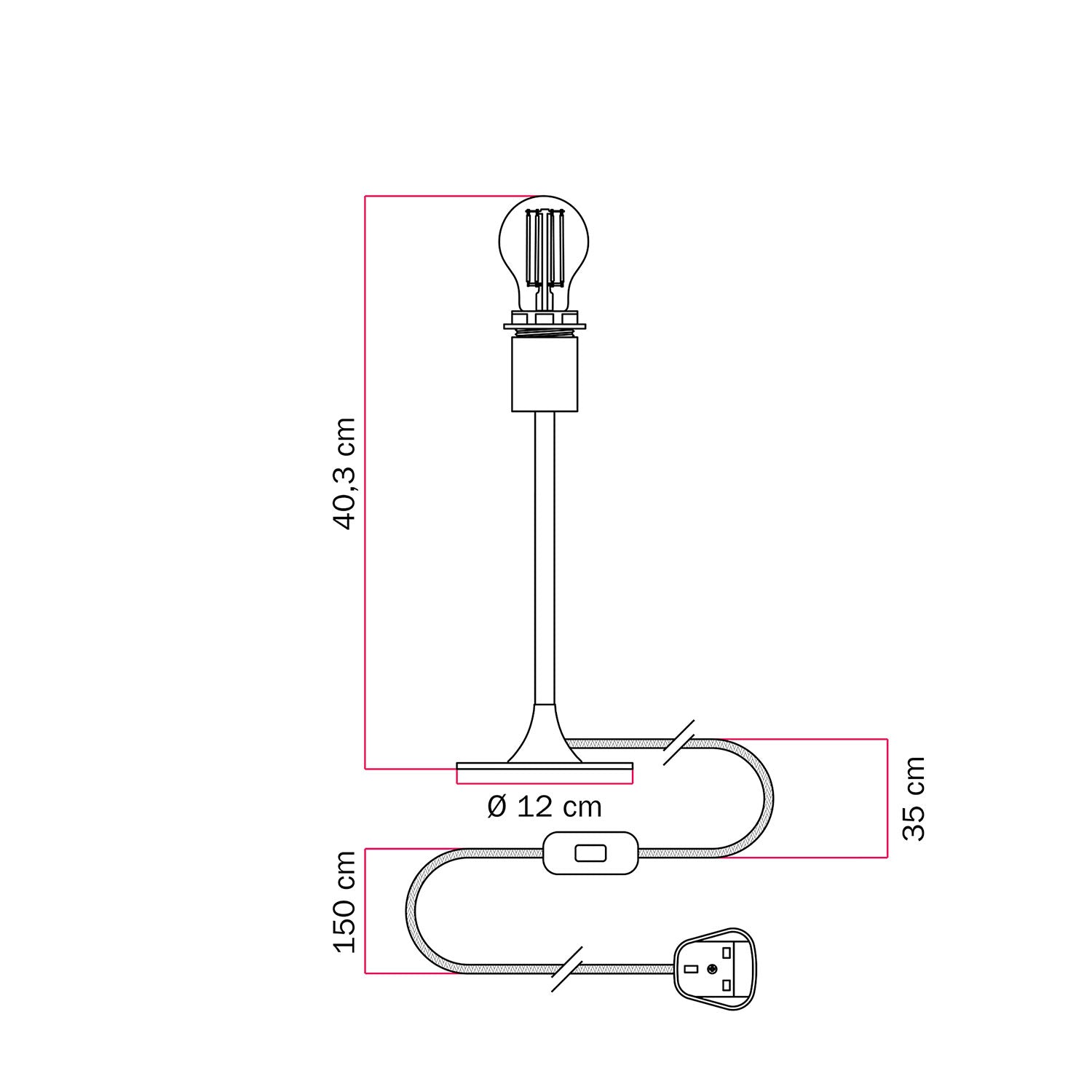 Lampada da tavolo MAG-Y con base metallica tonda, predisposizione per paralume e spina UK - Bianco opaco