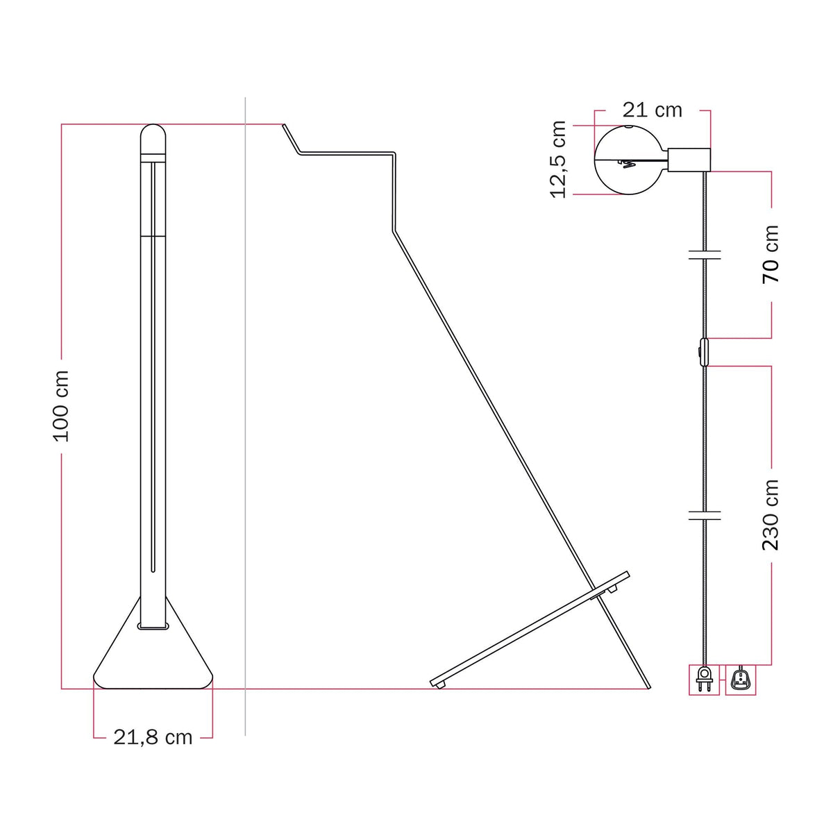 Lampada da terra inclinabile con lampadina LED G125 verniciata e spina UK - Mario Talia - Grigio