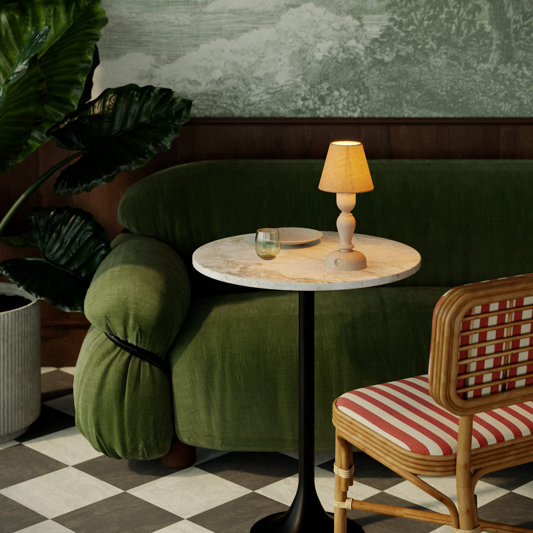 Lampada portatile ricaricabile Cabless14 con lampadina a goccia e predisposizione per paralume - Neutro